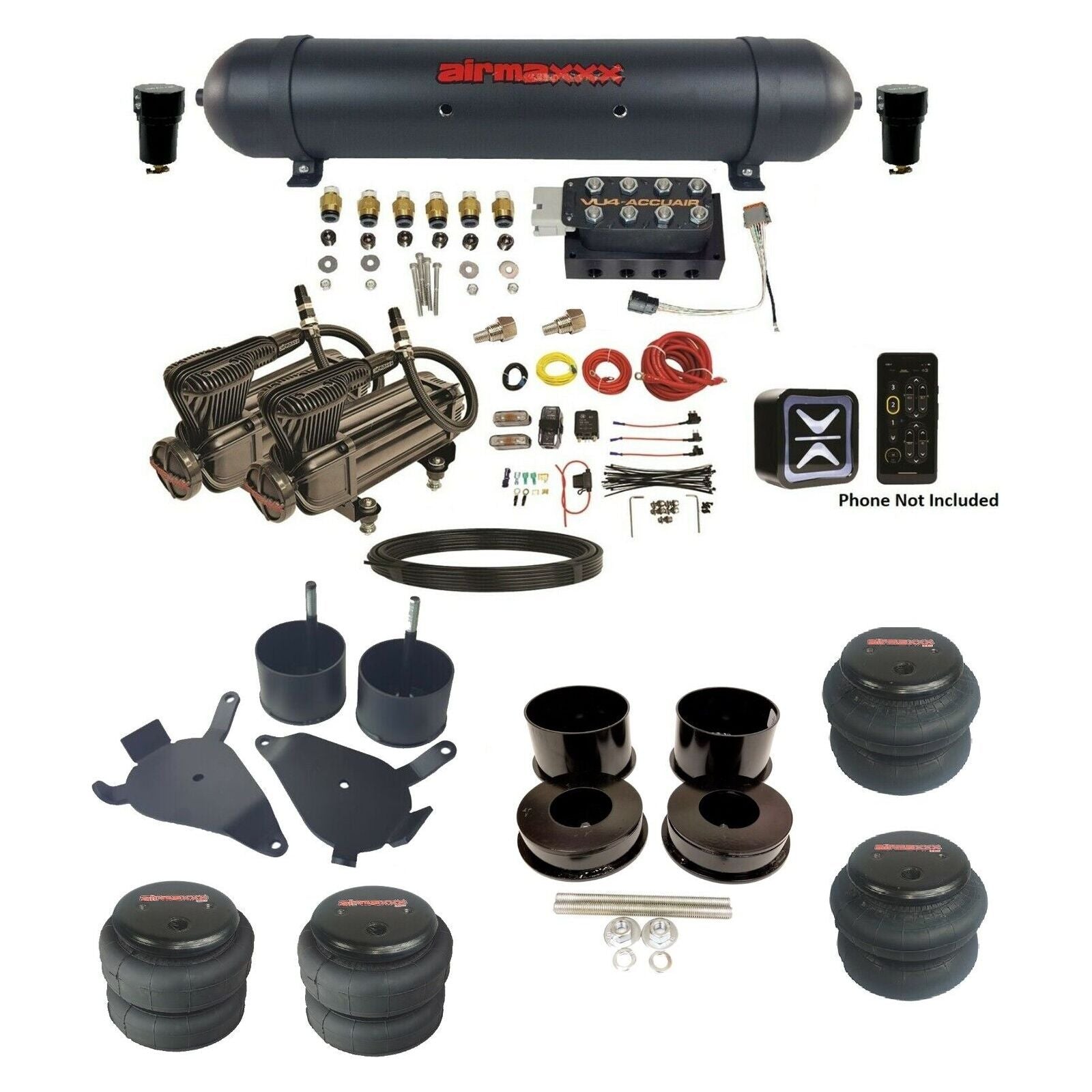 Air Suspension Kit Accuair Wireless Only E+ Connect & VU4 All Black Fits 1978-88 GM G-Body
