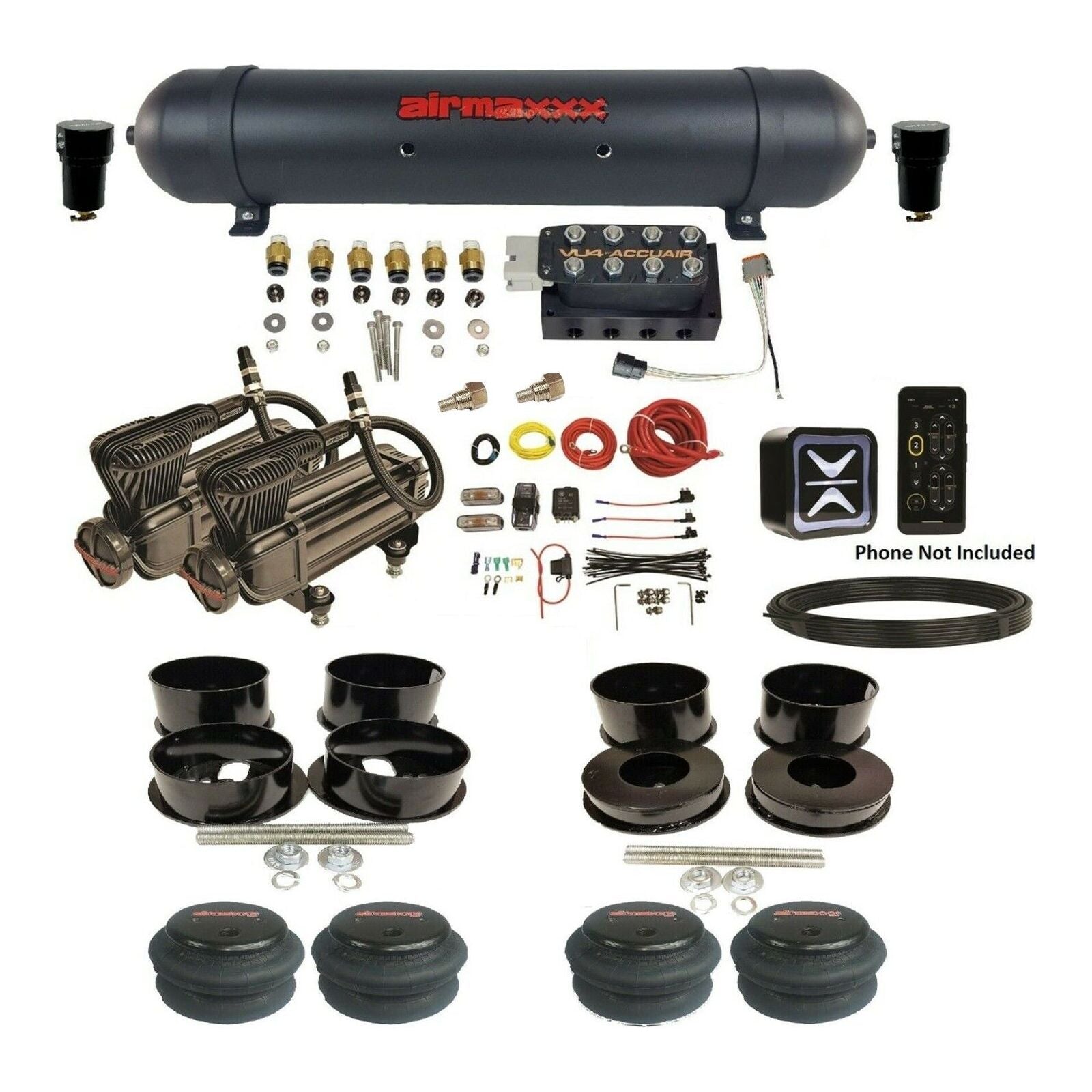 Air Suspension Kit Accuair Wireless Only E+ Connect & VU4 All Black Fits 1971-77 GM B-Body