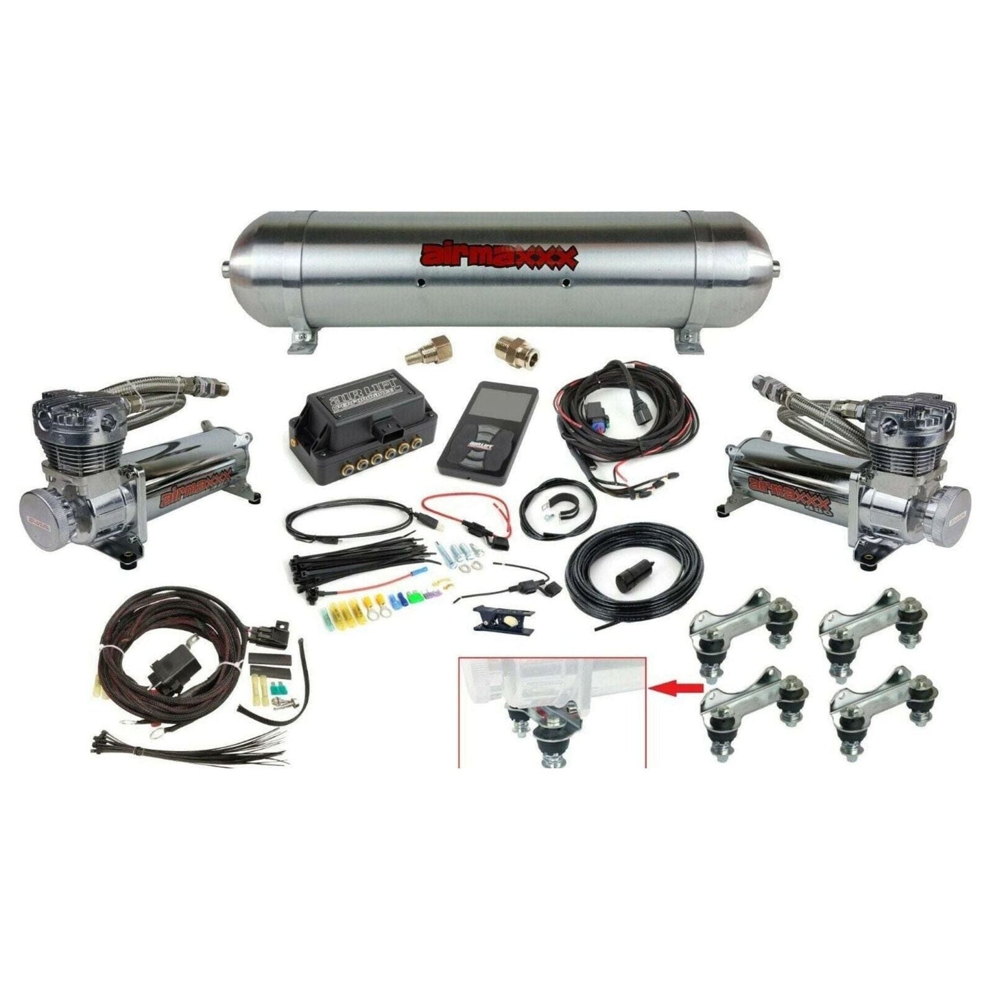 3P Air Lift 27680 1/4" & airmaxxx 480 chrome Air Compressors & Tank