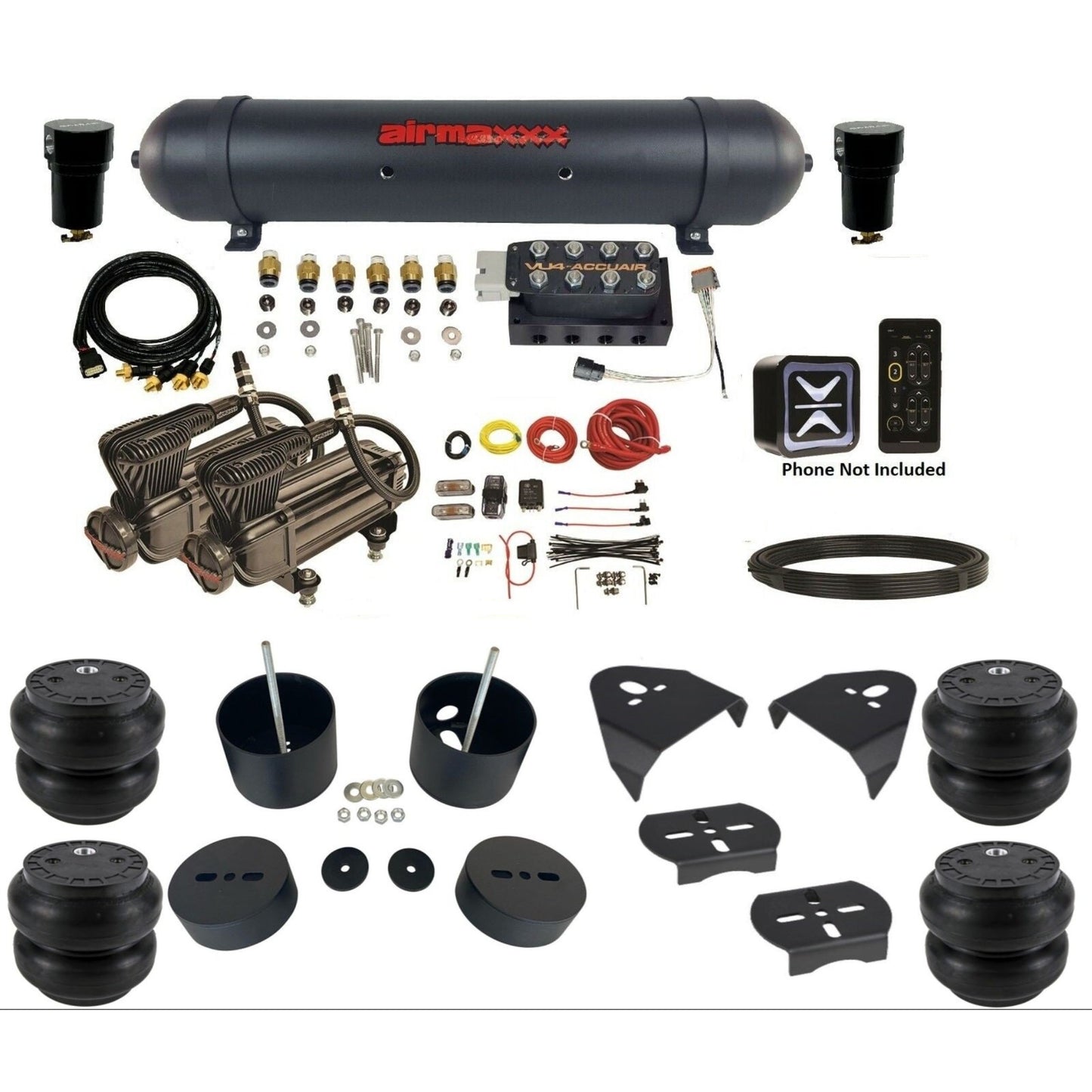 AccuAir E+ Pressure dual x-series compressors aluminum tank slam bags air ride kit for 1999–2006 Silverado KGM99-X2B-57ABK-VU4-EPSS7