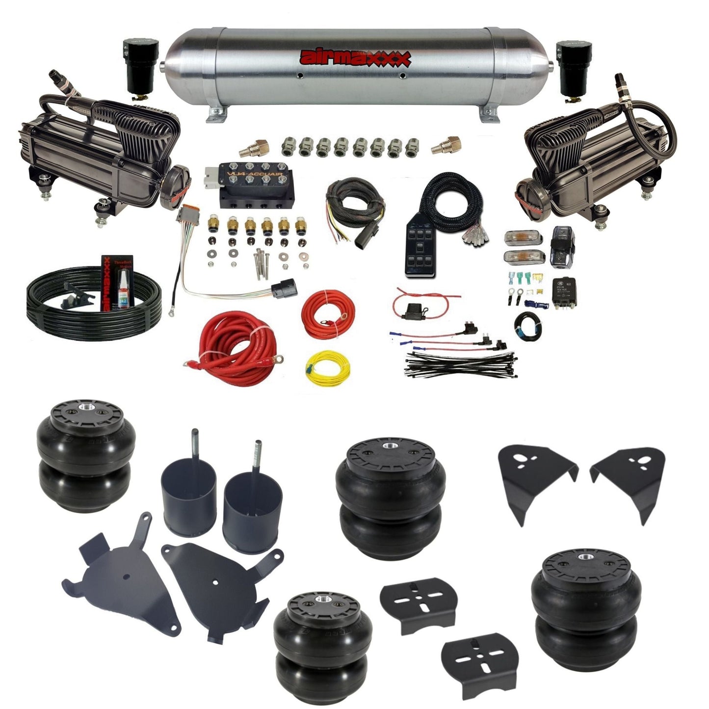 AccuAir VU4 3/8 dual x-series compressors aluminum tank & slam bags air ride kit for S10 KS10-XB2-57ARW-VU4-7BK-WK-HFSS6SS7