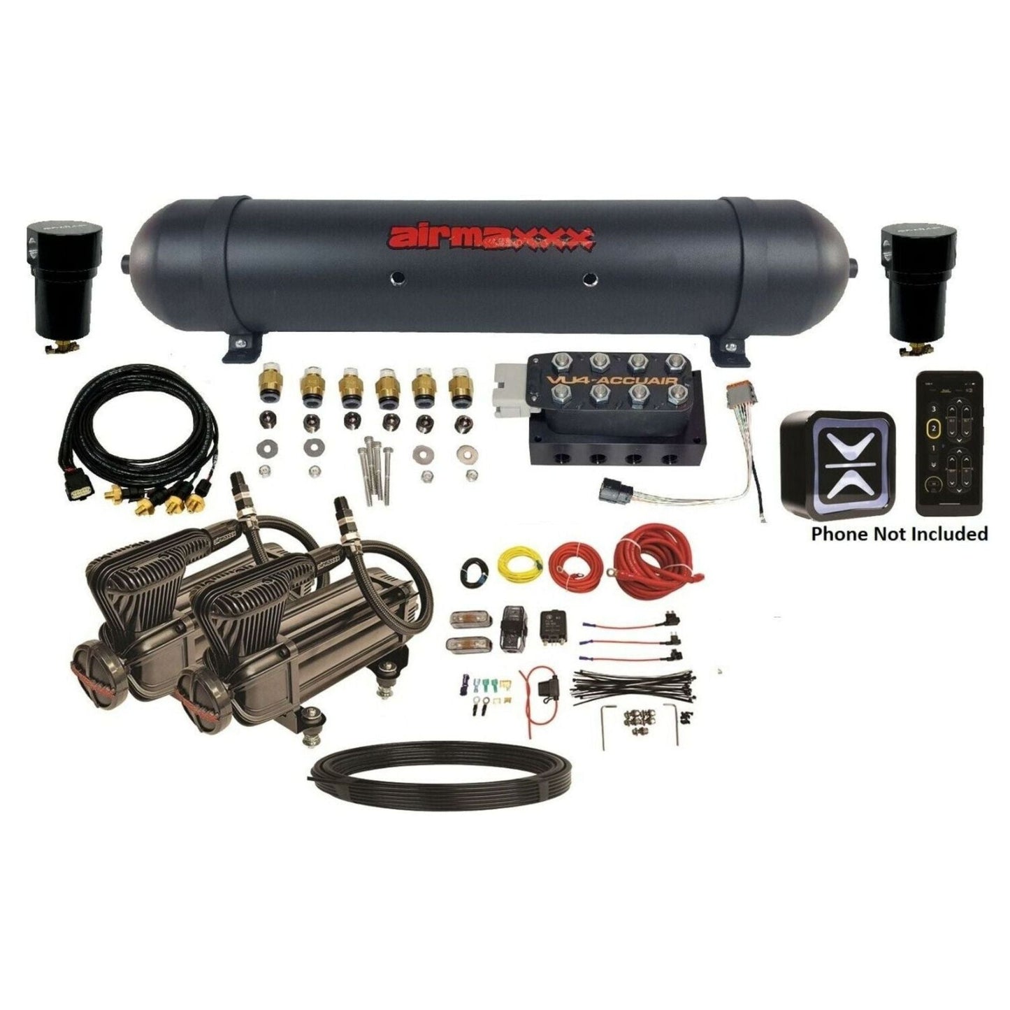 AccuAir VU4 E+ Connect wireless Dual Airmaxxx X-Series compressors with 5-gallon seamless tank