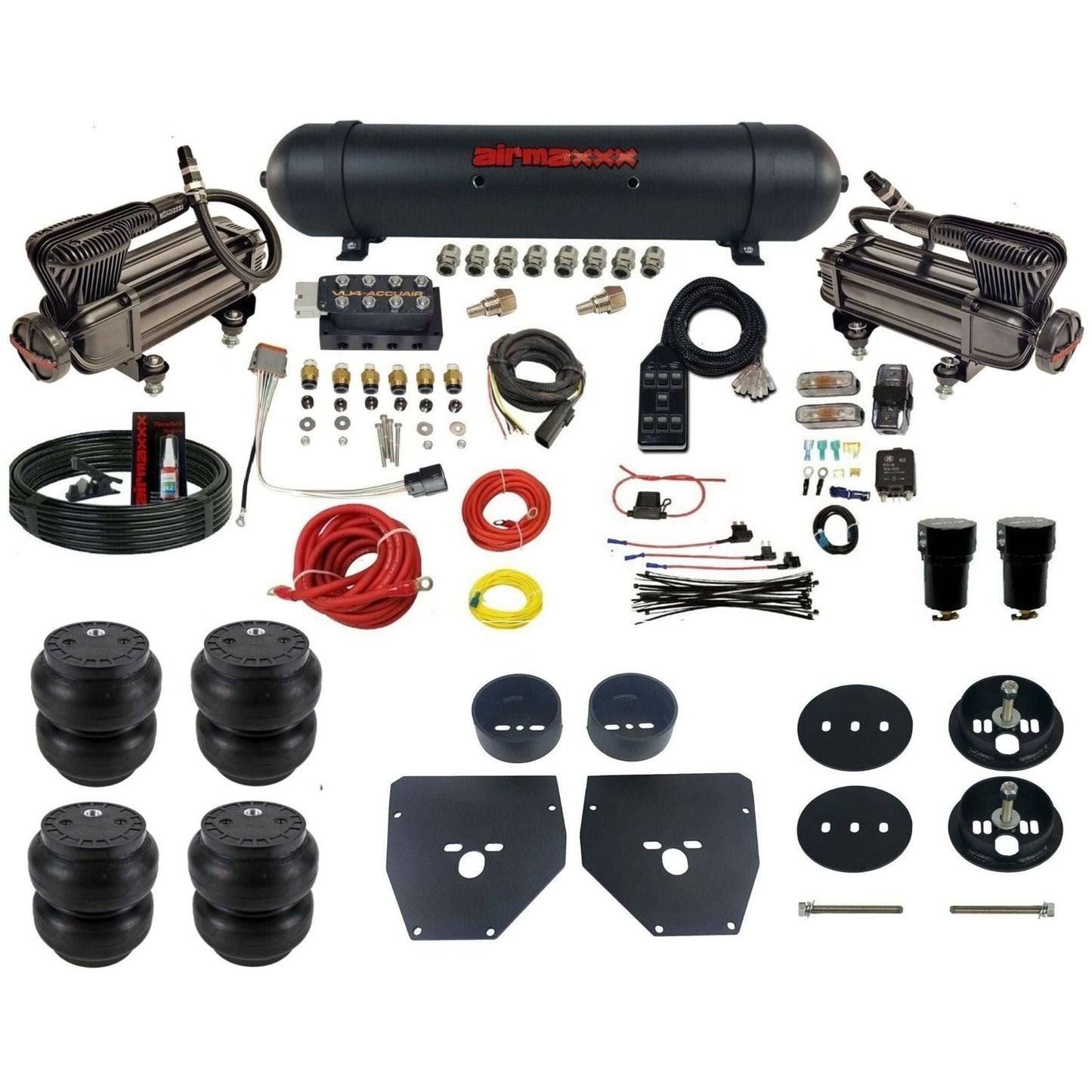 AccuAir VU4 dual x-series compressors aluminum tank slam bags air ride kit for 1963–1972 C10/C20/C30 KC1063-XB2-57ABK-VU4-7BK-WK-HFSS7