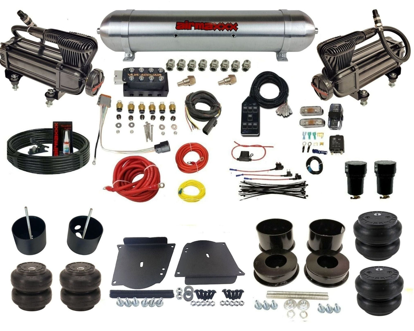 AccuAir VU4 dual x-series raw aluminum tank & slam bags air ride kit for 1964–1972 GM A-Body KABDY-XB2-57ARW-VU4-7BK-WK-HFSS6SS7