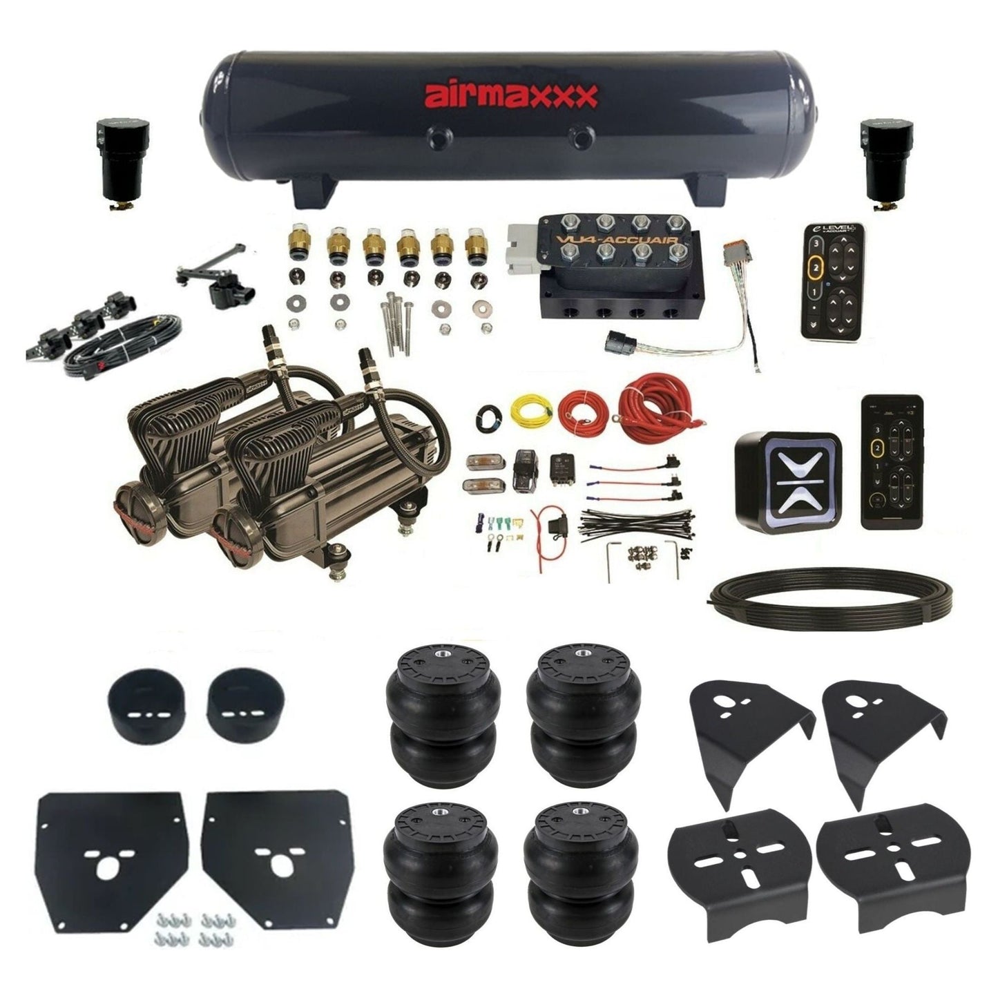 AccuAir e-Level+ Height+ Dual X-series compressors steel tank slam bags air kit for 1973–1987 Chevy C10 KC1073-X2B-57S-VU4EHT-WK-HFSS7