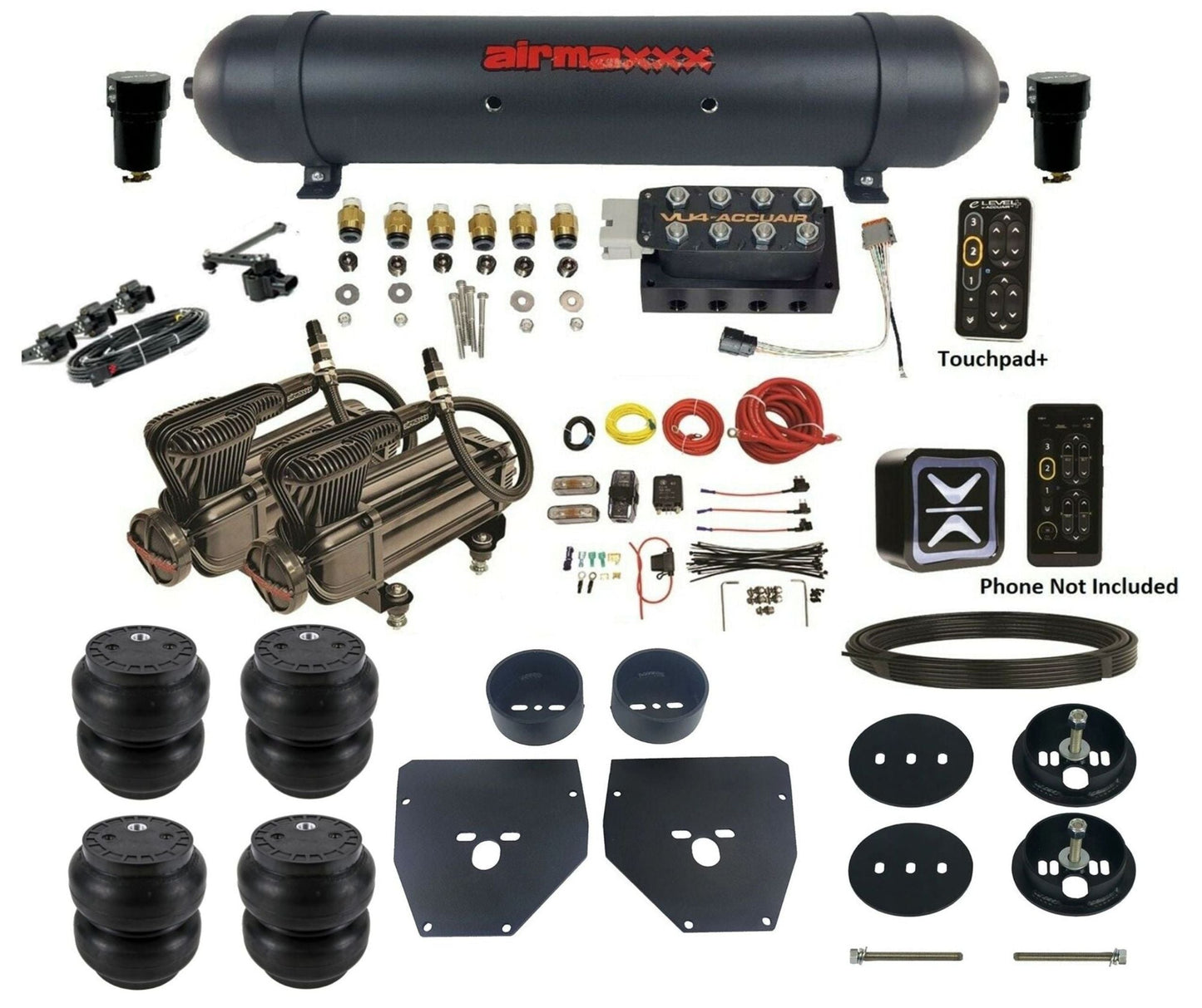 AccuAir e-Level+ Height+ dual x-series compressors aluminum tank slam bags air kit for 1963–1972 Chevy C10 KC1063-X2B-57ABK-VU4EHT-WK-HFSS7