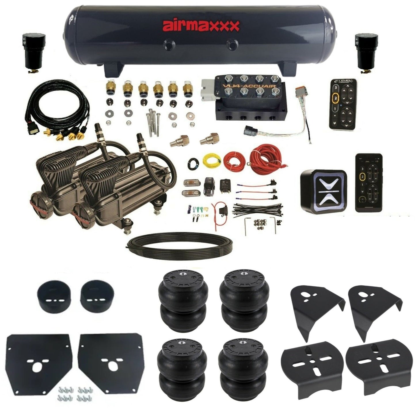 AccuAir e-Level+ Pressure VU4 dual x-series compressors steel tank slam bags air management kit for 1973–1987 C10 KC1073-X2B-57S-VU4EPT-WK-HFSS7