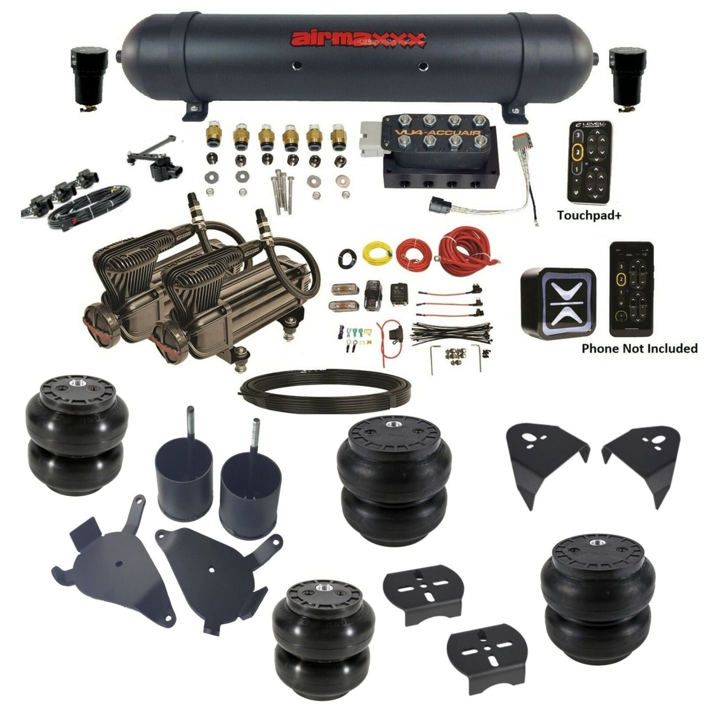 AccuAir e-Level+ VU4 dual x-series compressors aluminum tank slam bags air ride kit for 1982–2005 S10/S15/Sonoma KS10-X2B-57ABK-VU4EHT-WK-HFSS6SS7