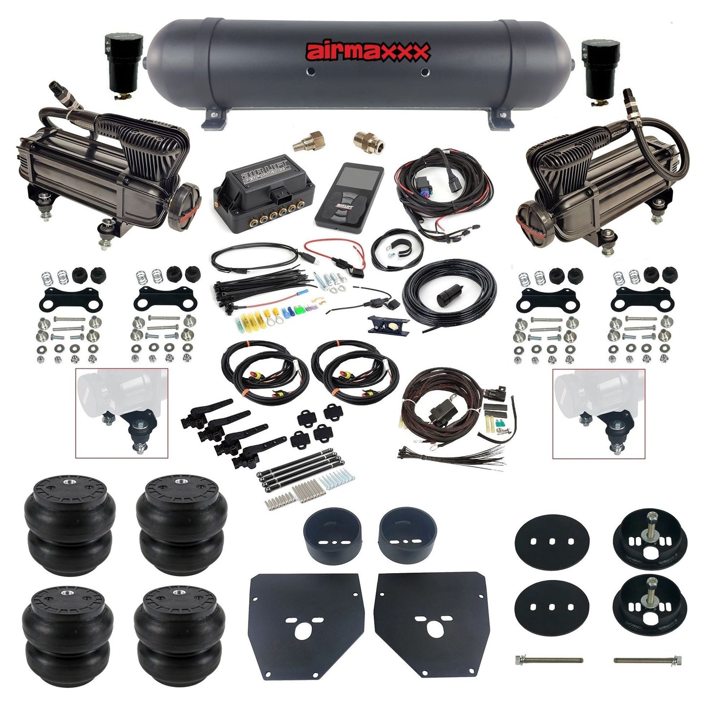 Air Lift 3H 27695 dual x-series compressors aluminum tank slam bags & airmaxxx brackets Air Ride Kit for 1963–72 Chevy/GMC C10/C20/C30 KC1063-XB2-57ABK-27695-WK-3P2SS7