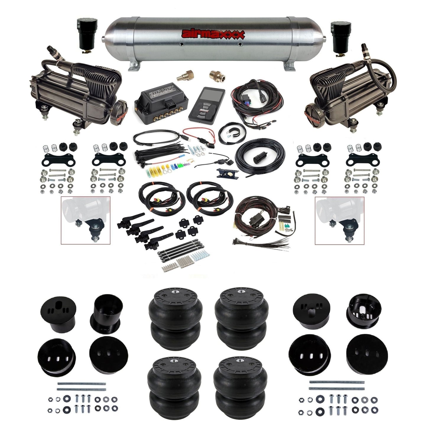 Air Lift 3H 3/8 X-series compressor raw aluminum tank Slam bags & airmaxxx brackets air ride kit for 1958-60 Cadillac KCAD58-XB2-57ARW-27695-WK-3P2SS7
