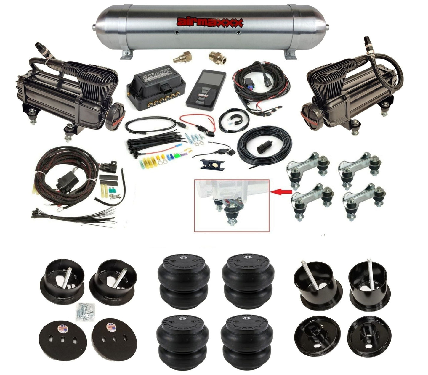 Air Lift 3P 27685 3/8 x-series compressor raw aluminum tank slam bags & brackets air ride kit fits 1961-62 Cadillac K-CAD6162-XB2-57ARW-27685-WK-3P2SS7