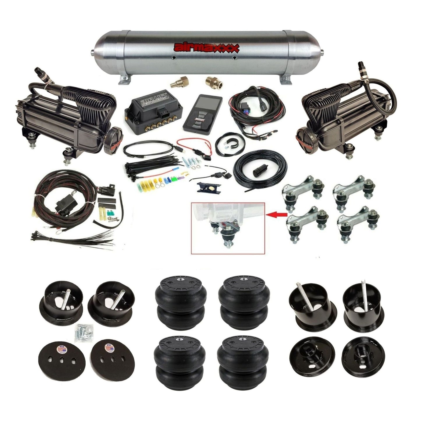 Air Lift 3P 27685 3/8 x-series compressor raw aluminum tank slam bags & brackets air ride kit fits 1961-62 Cadillac K-CAD6162-XB2-57ARW-27685-WK-3P2SS7