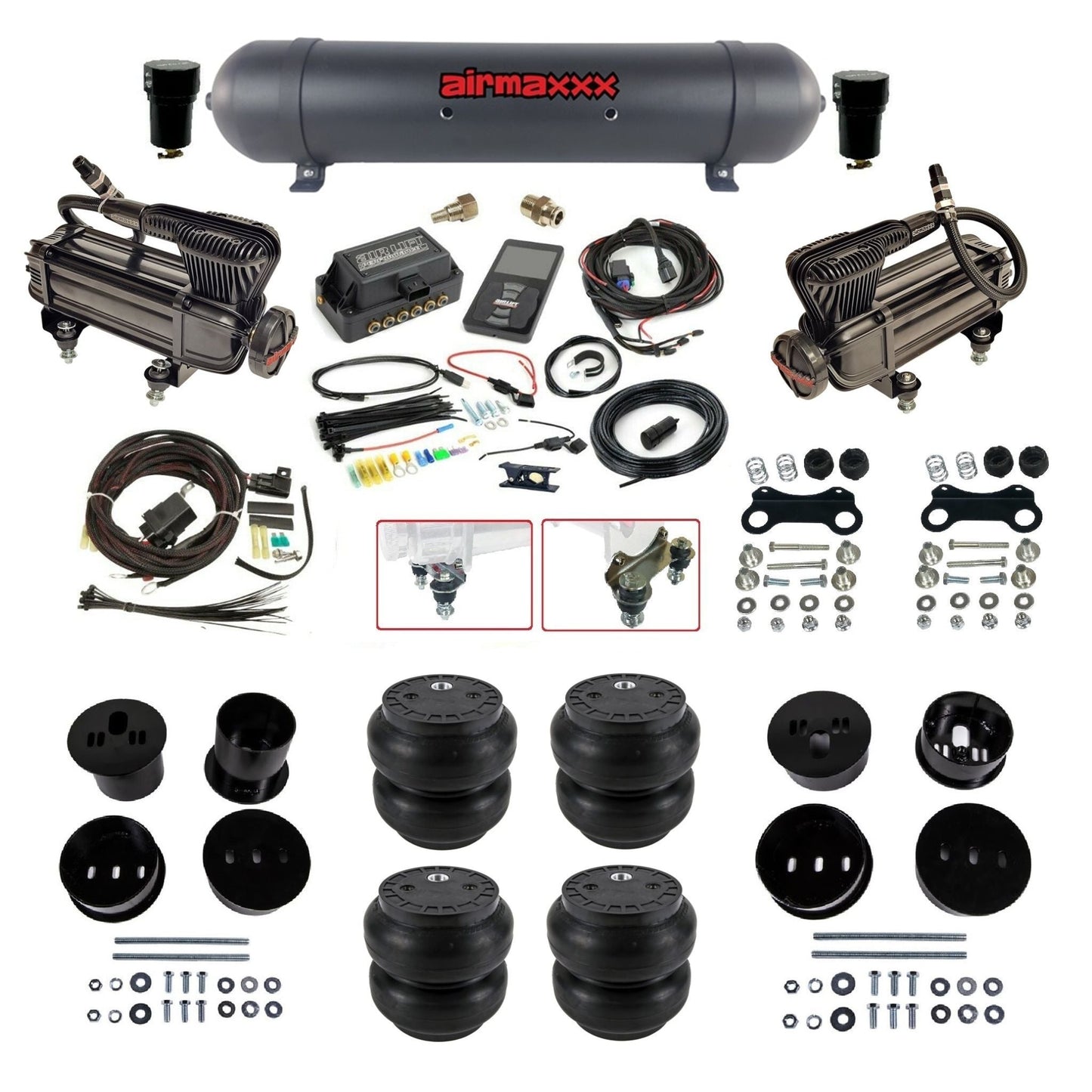 Air Lift 3P 27685 air ride kit w/x-series black compressors aluminum tank & slam bags fits 1958 1960 Cadillac KCAD58-XB2-57ABK-27685-WK-3P2SS7