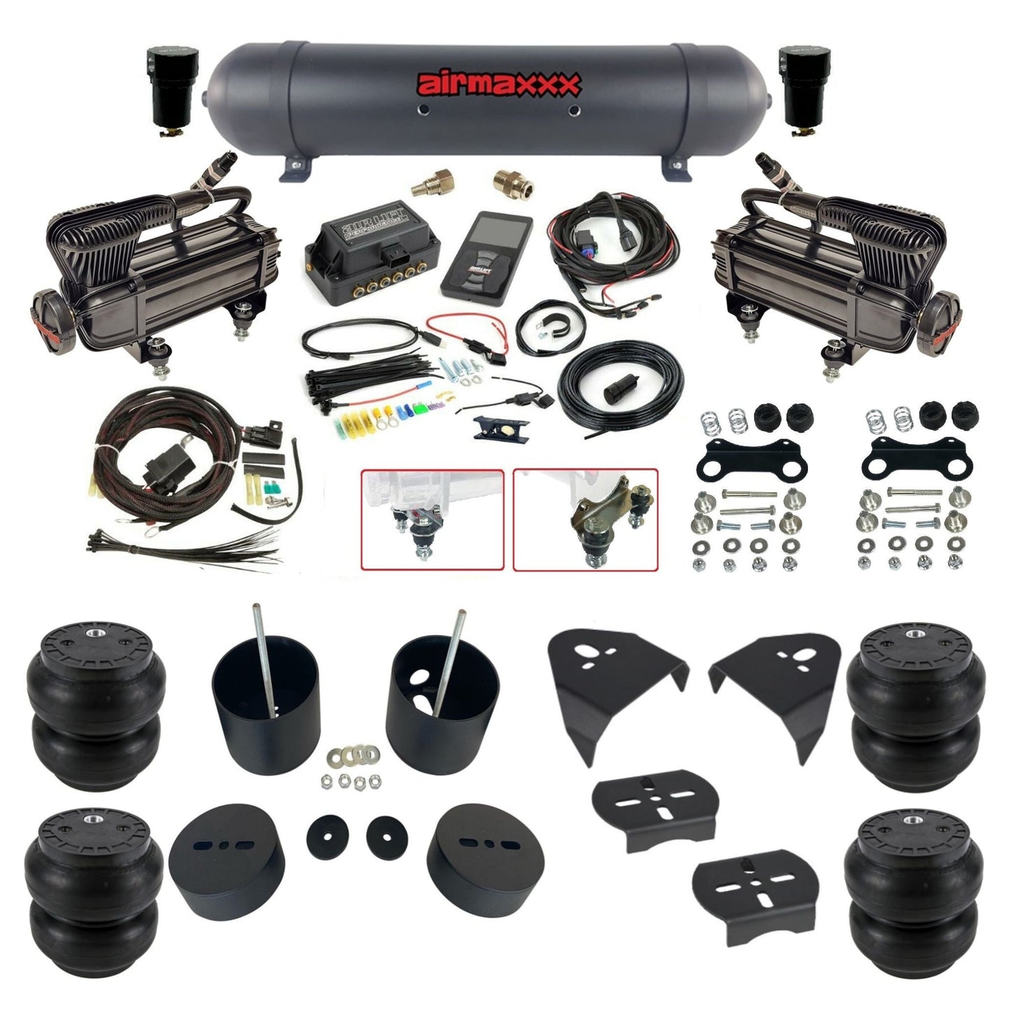 Air Lift 3P 27685 dual X-series compressor black aluminum tank slam bags & airmaxxx brackets Air Ride Kit for 1999–2006 Silverado/Sierra 1500 KGM99-XB2-57ABK-27685-WK-3P2SS7