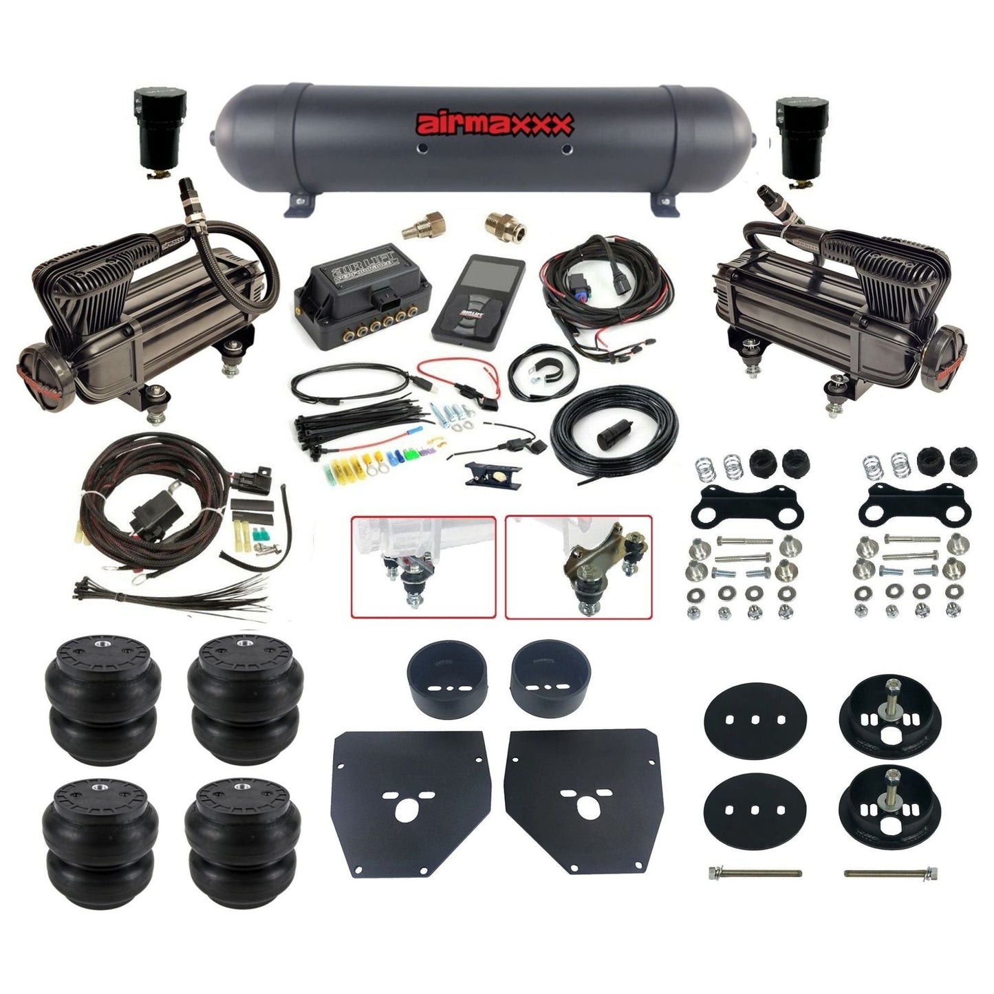 Air Lift 3P 27685 dual x-series compressors aluminum tank slam bags & airmaxxx brackets Air Ride Kit for 1963–72 Chevy C10 KC1063-XB2-57ARW-27685-WK-3P2SS7
