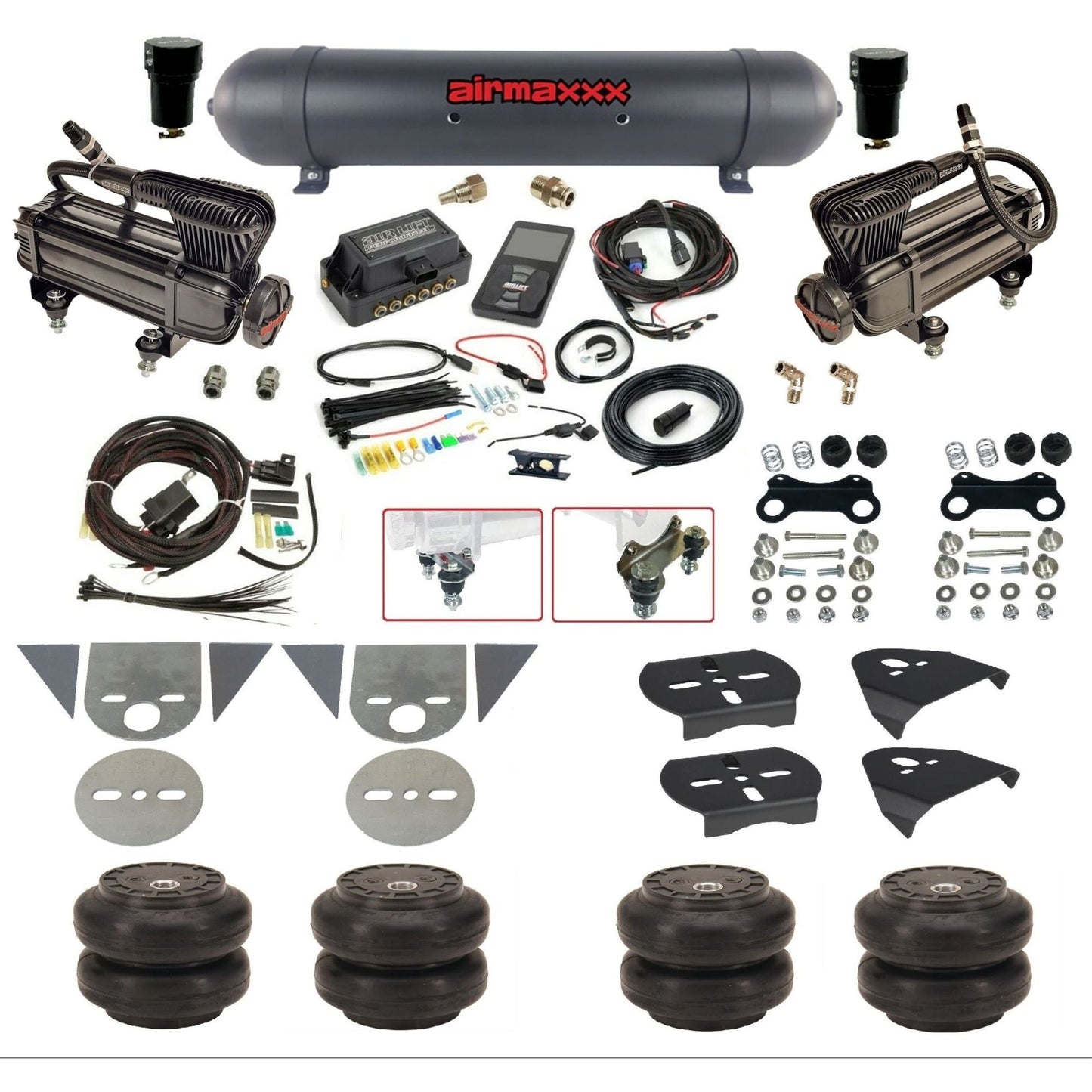 Air Lift 3P 27685 dual x-series compressors aluminum tank slam bags & airmaxxx brackets Air Ride Kit for Import Mini Trucks KTOR-XB2-57ABK-27685-WK-3P2SS6