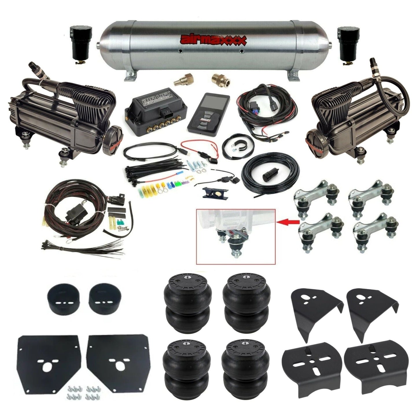 Air Lift 3P 27685 dual x-series compressors raw aluminum tank slam bags & airmaxxx brackets Air Ride Kit for 1973–87 Chevy C10 KC1073-XB2-57ARAW-27685-WK-3P2SS7