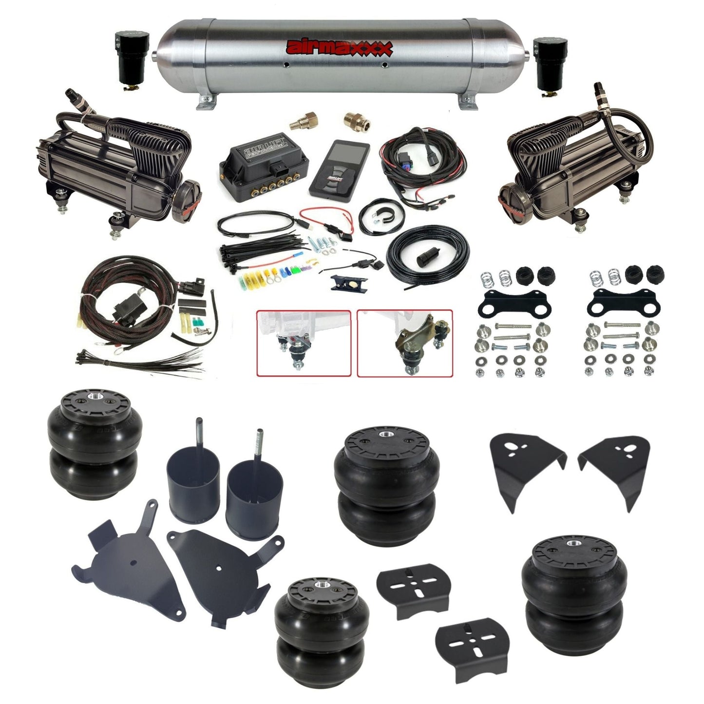 Air Lift 3P 27685 dual x-series compressors raw aluminum tank slam bags & airmaxxx brackets Air Ride Kit for 1982–2005 S10/S15/Sonoma KS10-XB2-57ARW-27685-WK-3P2SS6SS7
