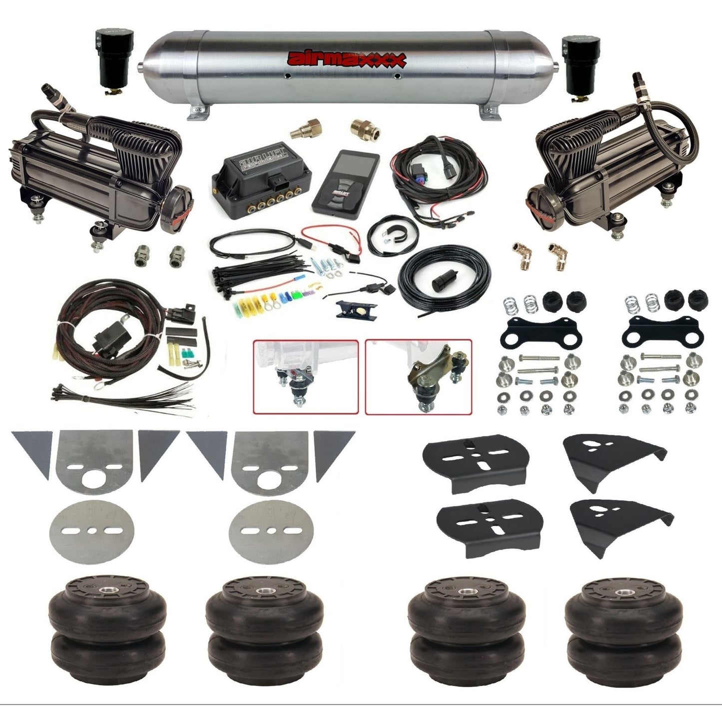 Air Lift 3P 27685 dual x-series compressors raw aluminum tank slam bags & brackets Air Ride Kit for Import Mini Trucks KTOR-XB2-57ARW-27685-WK-3P2SS6
