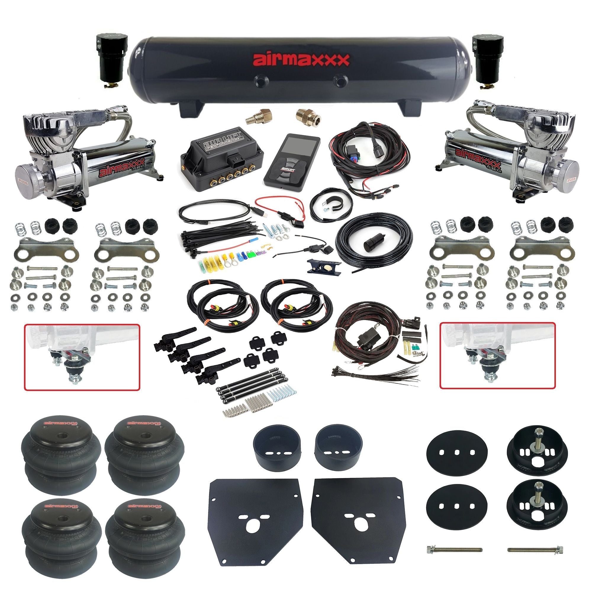 Air Lift 3H 27695 & airmaxxx Chrome Air Ride Kit Fits 1963–72