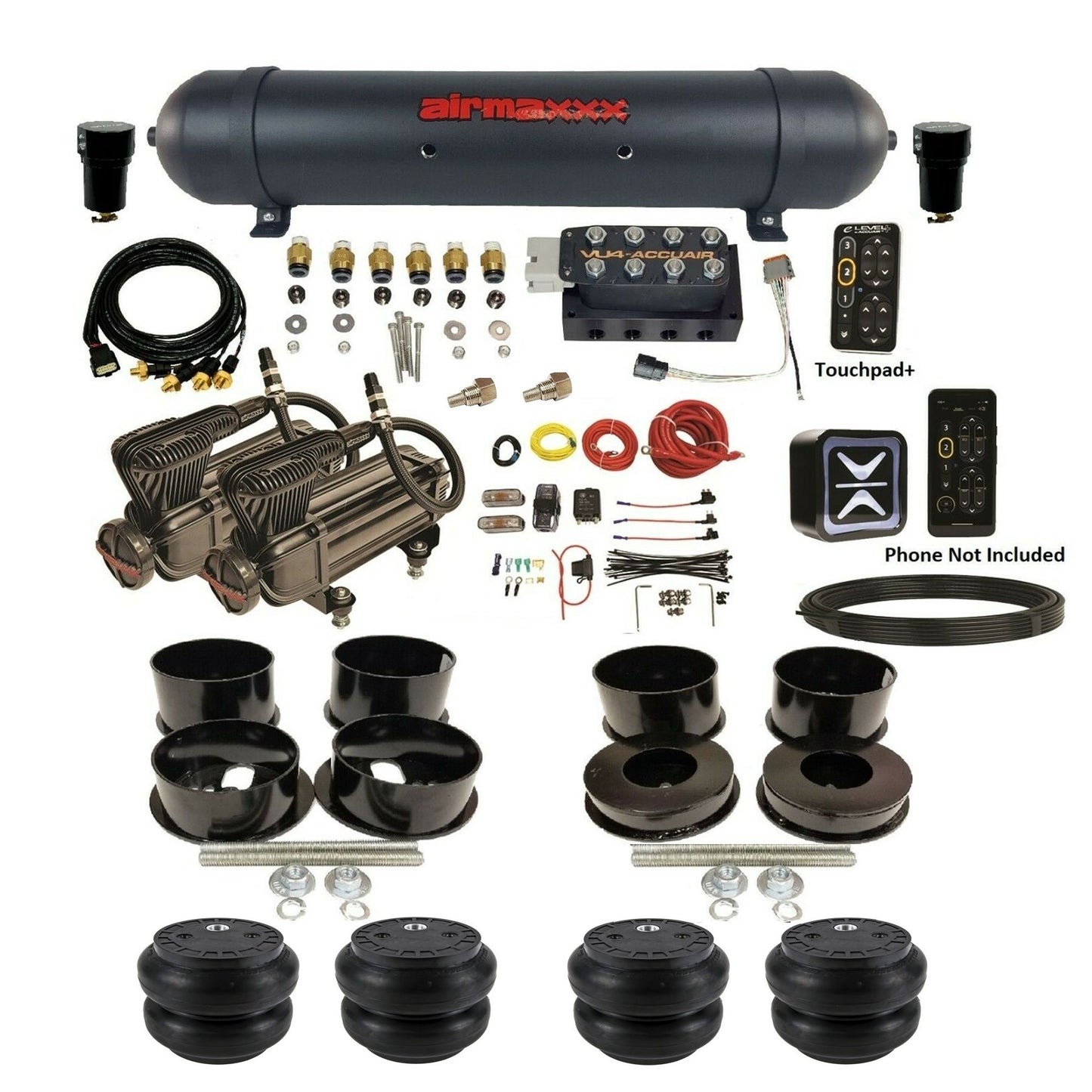 Accuair E+ Connect Pressure+ VU4 w/Black 580 Air Ride Kit Fits 1971–96 GM B-Body