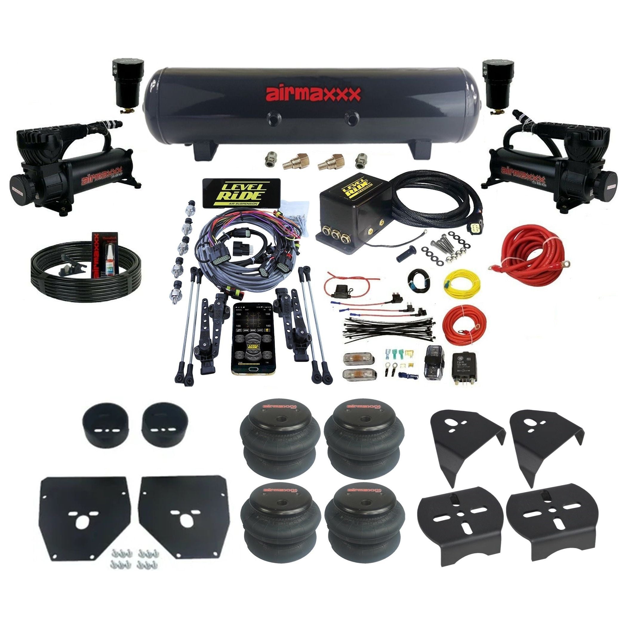 Complete Level Ride Air Pressure Height Air Suspension Kit w/Black 580