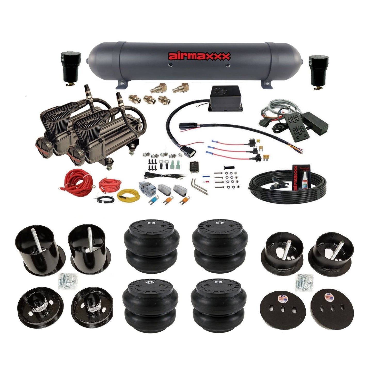 Slam SV-8C Air Suspension Kit w/Black 580 & Tank Fits 1963–64 Cadillac