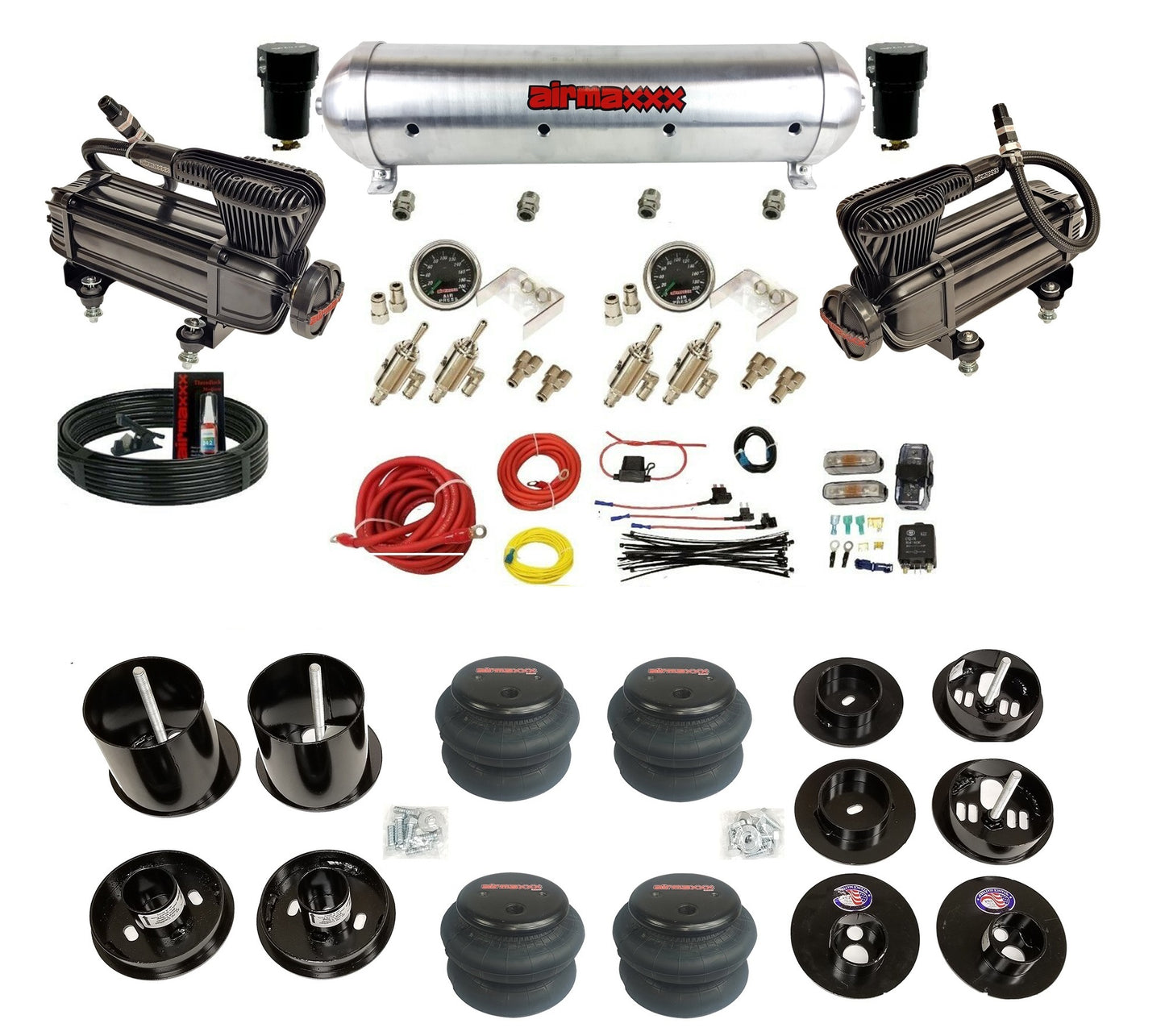 3/8" Manual Air Suspension Kit w/480 Chrome Compressors Fits 1965-70 Cadillac