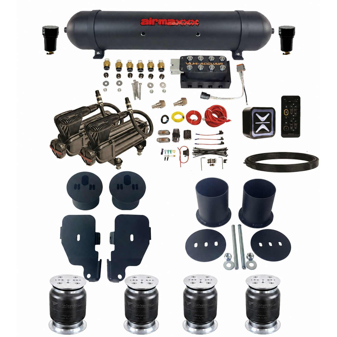 Accuair VU4 Manifold & airmaxxx Black 580 Air Ride Kit Fits 1965–70 Impala