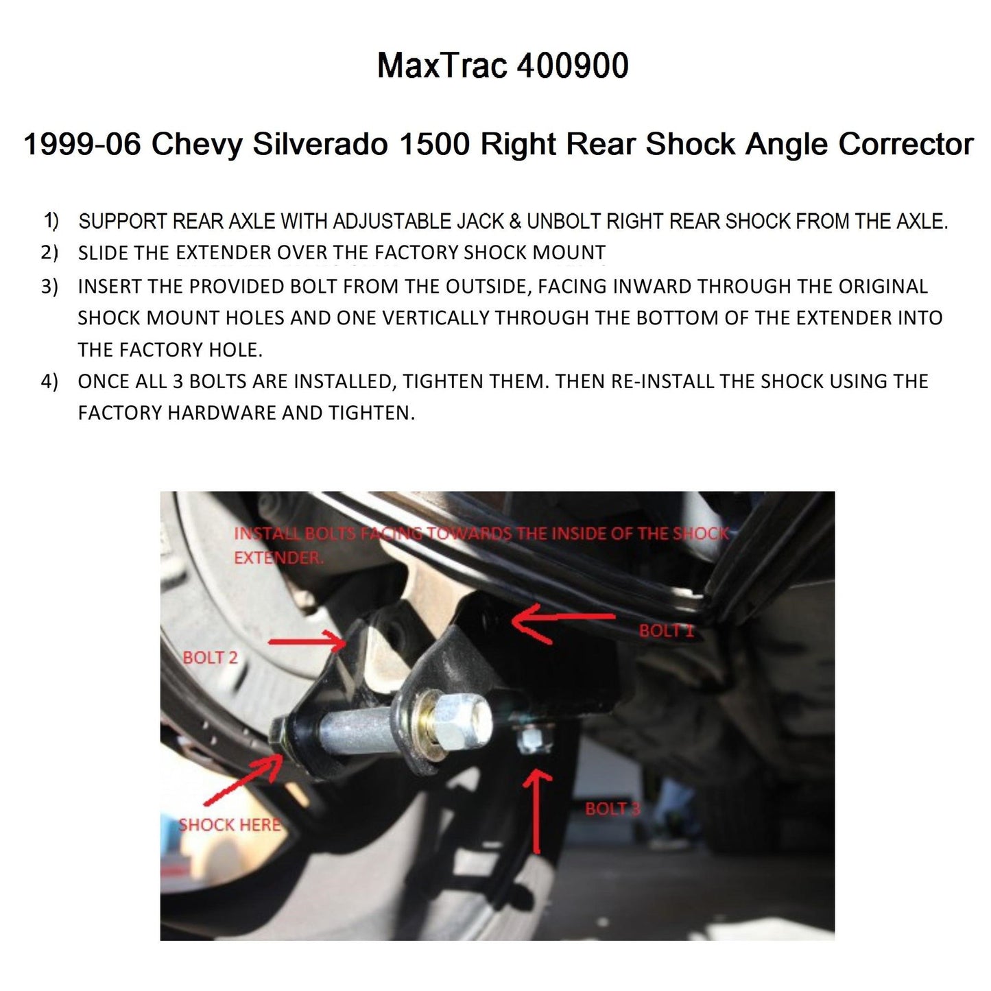 MaxTrac Install Instructions Silverado/Sierra Rear shock geometry corrector for 5-6 inch drop