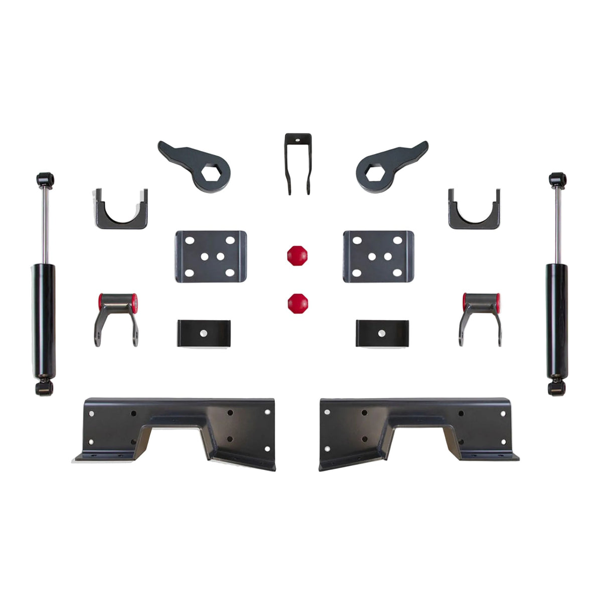 1999-2006 GM 1500 4WD flip kit shackles and C-notch | MaxTrac 2000LL-4 rear shocks and torsion keys | 2004-2006 Silverado Sierra 2WD torsion bar lowering kit | 2007 Classic Silverado Sierra 3/5 lowering suspension components
