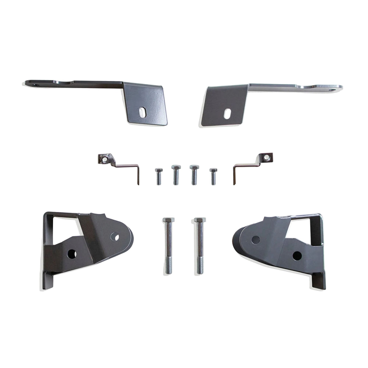 2019-2026 GM 1500 flip kit hanger set | MaxTrac front leaf spring lift hangers with support brackets | Silverado Sierra steel rear suspension hanger kit | MaxTrac 3019RH USA made grey powder coated lift hangers