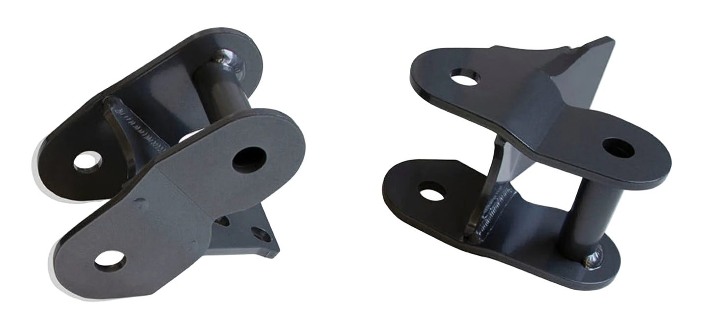 2015-2026 F-150 2WD 4WD flip kit hangers | MaxTrac front leaf spring lift hanger pair | Ford F-150 steel rear suspension brackets | MaxTrac 3032RH USA made grey powder coated hangers