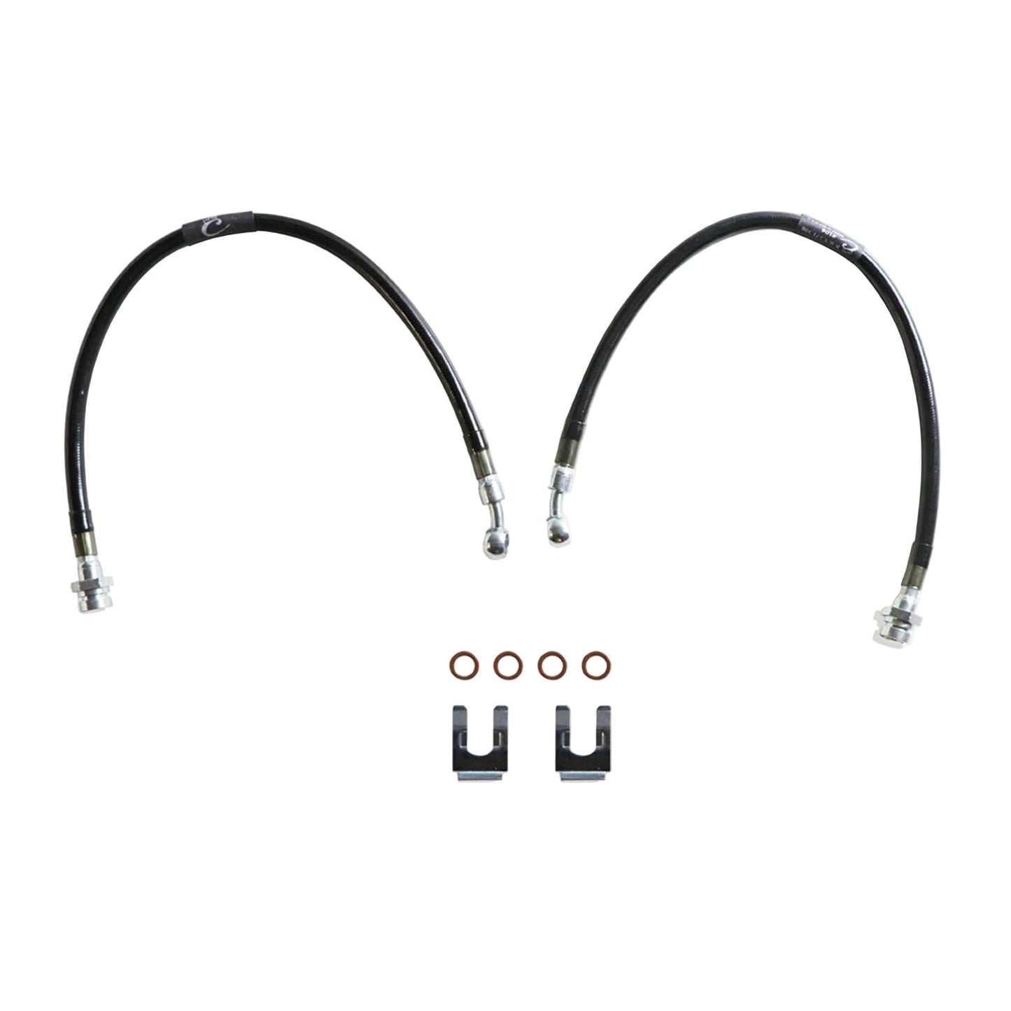2015-2022 Chevy Colorado GMC Canyon 2WD stainless braided brake hoses | MaxTrac 18 inch front brake lines for lift spindles | DOT compliant Colorado Canyon extended brake line pair | MaxTrac five layer stainless braided front brake hoses