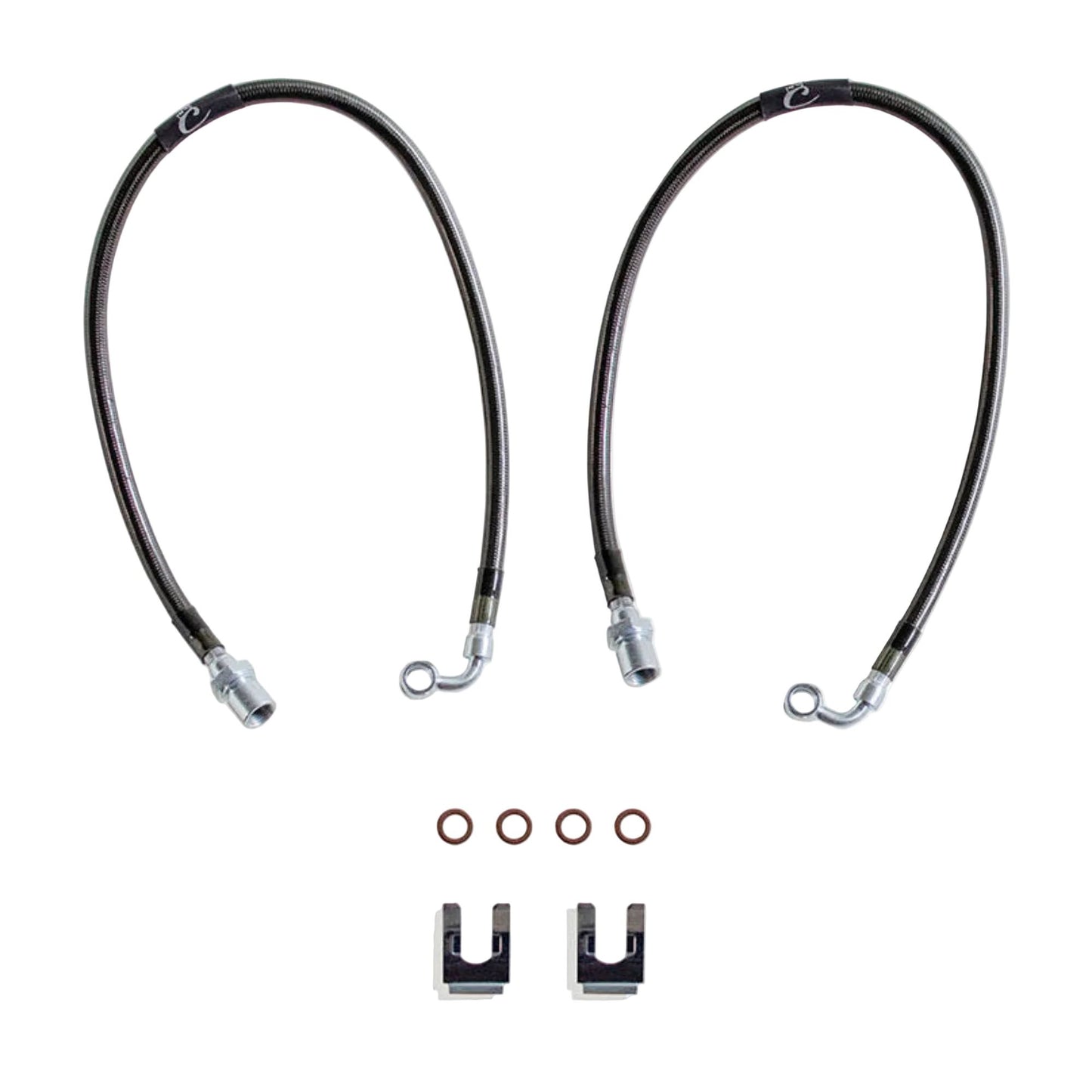 2007-2018 GM 1500 2WD stainless braided brake hoses | MaxTrac 24.5 inch front brake lines for lift spindles | DOT compliant Silverado Sierra extended brake line pair | MaxTrac five layer stainless braided GM 1500 brake hoses