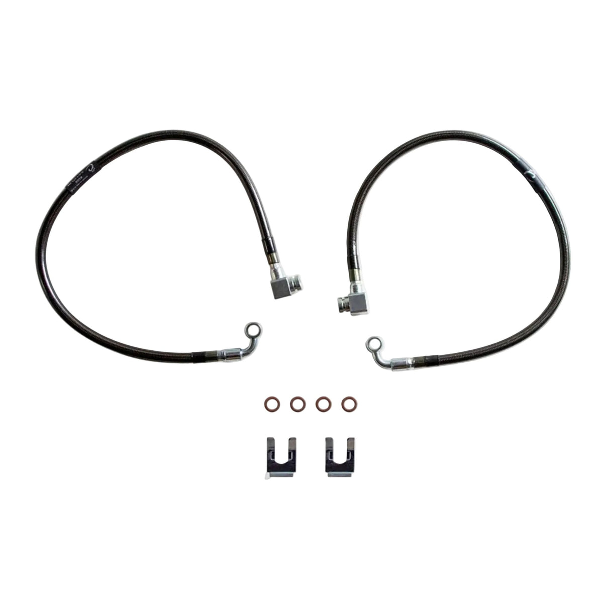 2019-2024 Ram 1500 6-lug 2WD stainless braided brake hoses | MaxTrac 25 inch brake lines for Ram lift spindles | DOT compliant Ram 1500 extended front brake line pair | MaxTrac 512700 five layer stainless braided brake hoses