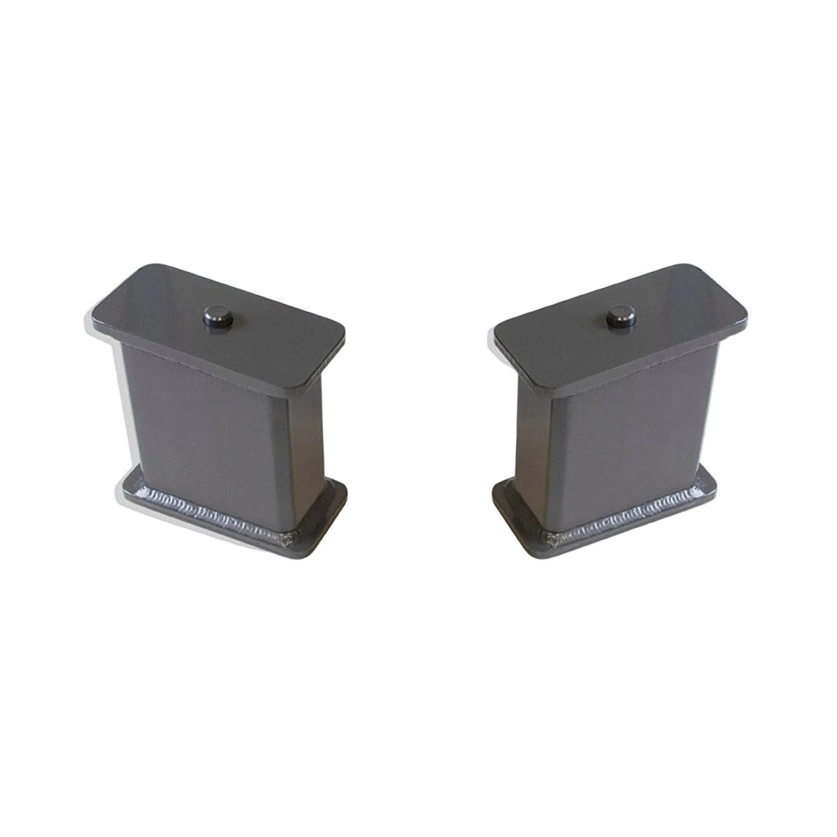 Fabricated steel lift blocks with 5 degree taper | Dual pin rear lift blocks for lifted trucks | MaxTrac grey powder coated suspension lift blocks | Heavy duty 5 inch steel rear lift blocks