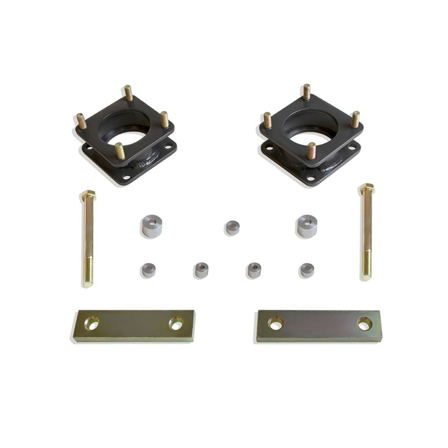 MaxTrac 836725-4 2.5-inch steel front strut spacers with differential drop for 2007–2018 Toyota Tundra 4WD leveling kit.