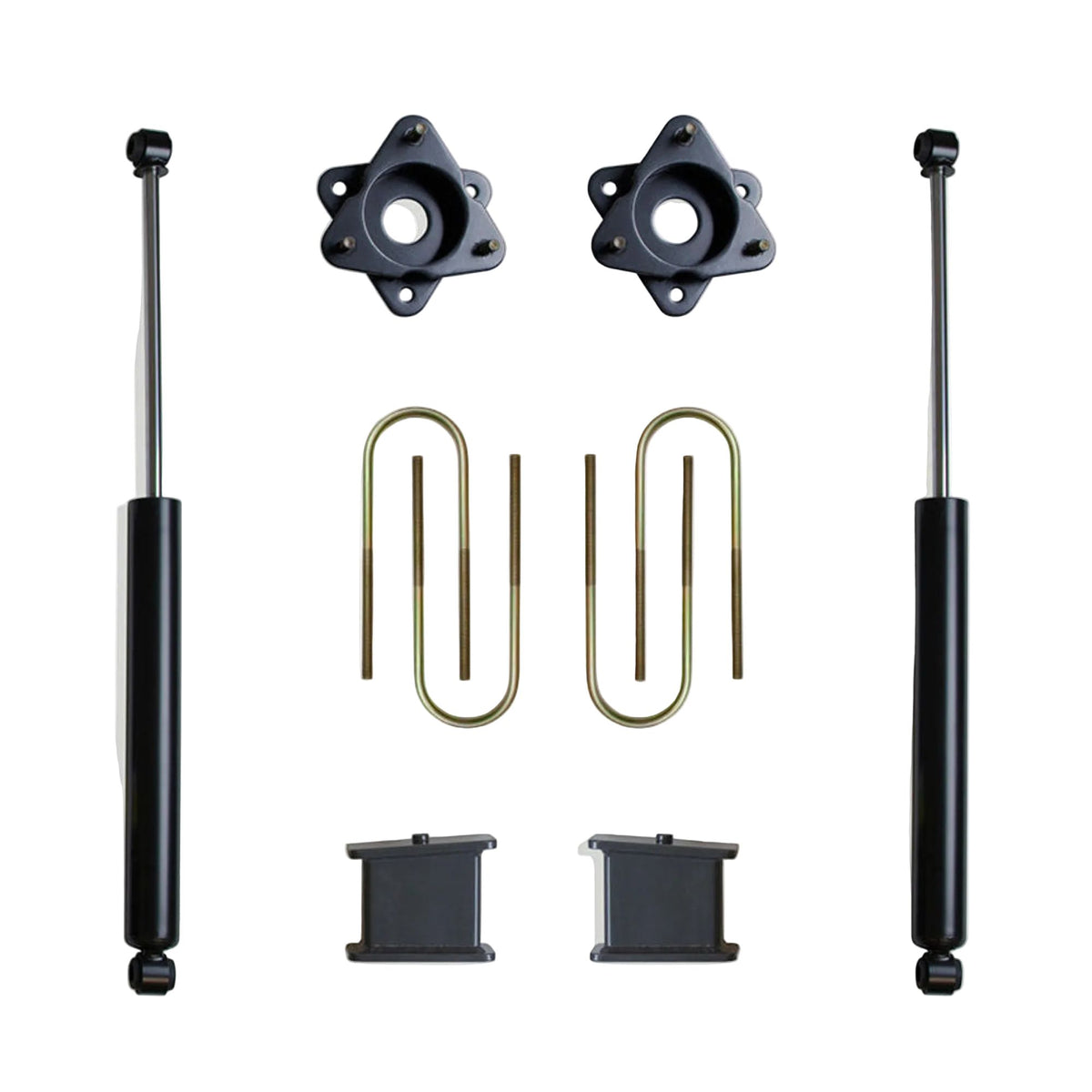 2025-2026 GM 1500 2WD 3 inch front 4 inch rear lift | MaxTrac 900240 strut spacers lift blocks and U-bolts | Silverado Sierra lift kit with 2900LL-4 rear shocks | MaxTrac 900240 lift box designed for 701935