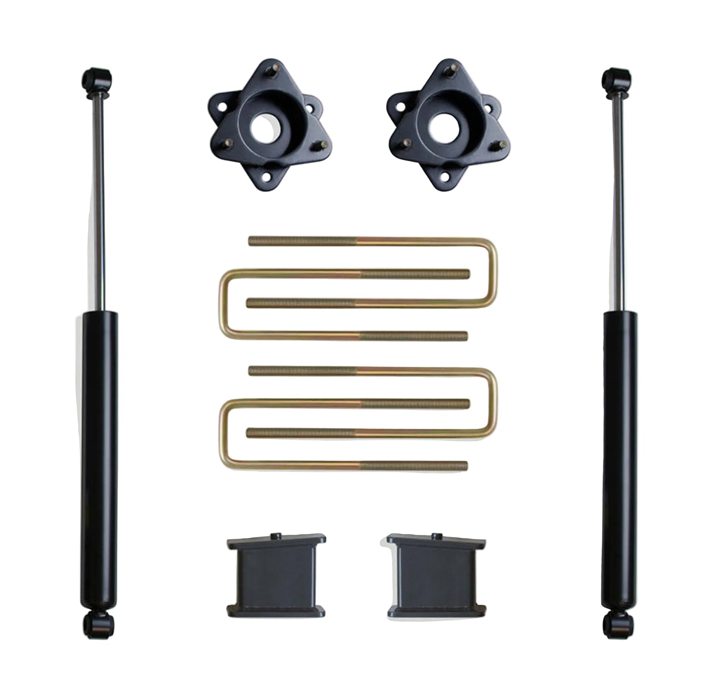 2019-2024 GM 1500 2WD 4 inch rear lift components | MaxTrac 3 inch strut spacers and 4 inch rear blocks | MaxTrac 2900LL-4 rear shocks with U-bolts | MaxTrac 901940 lift components for use with 701935