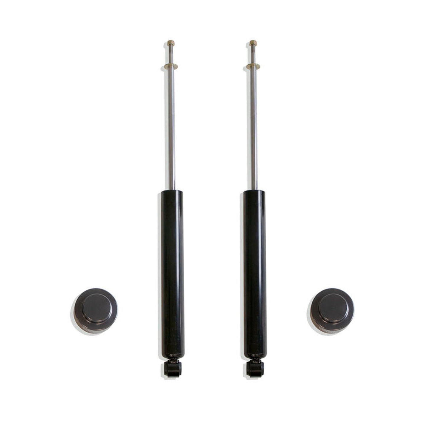 Aluminum rear coil spacers and MaxTrac rear shocks | Completes 4 inch lift | Grey anodized suspension kit