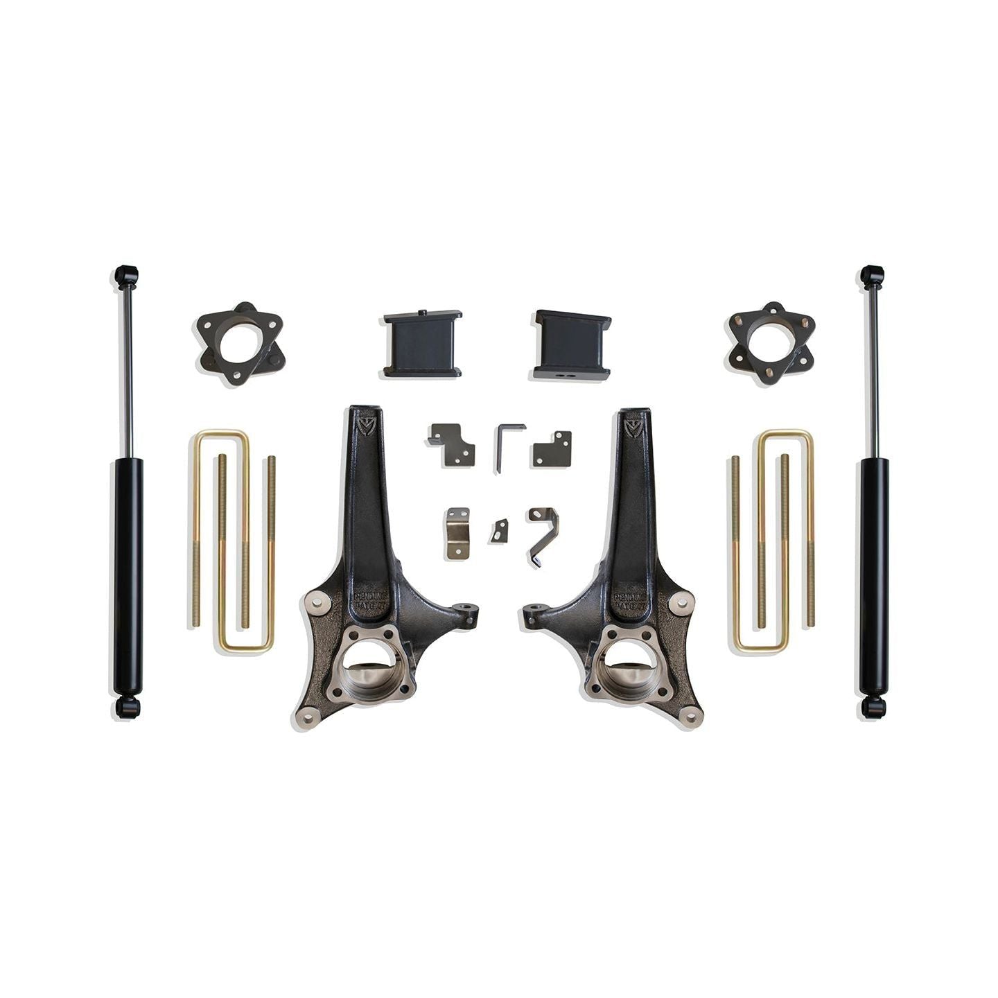 MaxTrac K881964 6.5"/4" Lift Kit for 2019–2024 Chevy Silverado & GMC Sierra 1500 2WD with spindles, lift blocks, spacers, U-bolts, and rear shocks