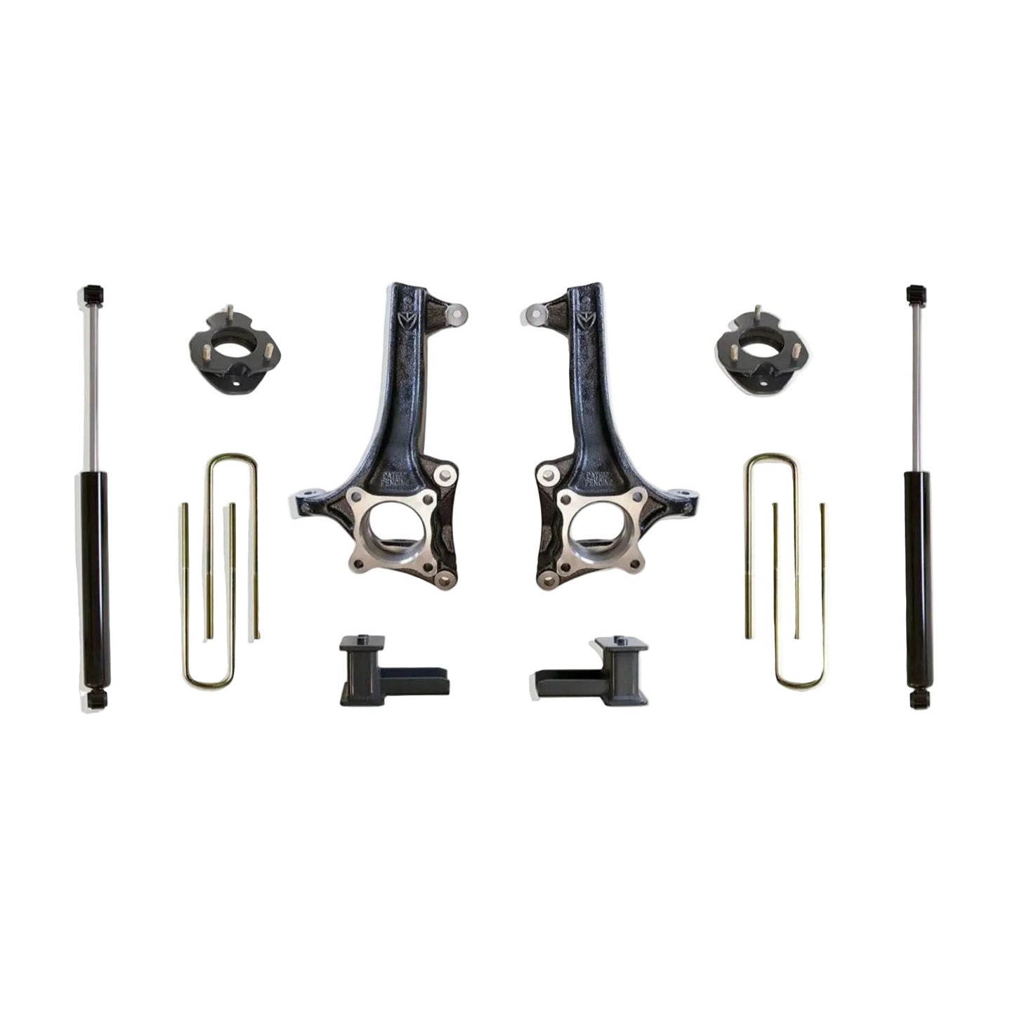 MaxTrac lift kit with spindles spacers blocks U-bolts and rear shocks | Max Trac F-150 6.5 inch suspension lift | Ford F-150 lift kit with 35 inch tire clearance