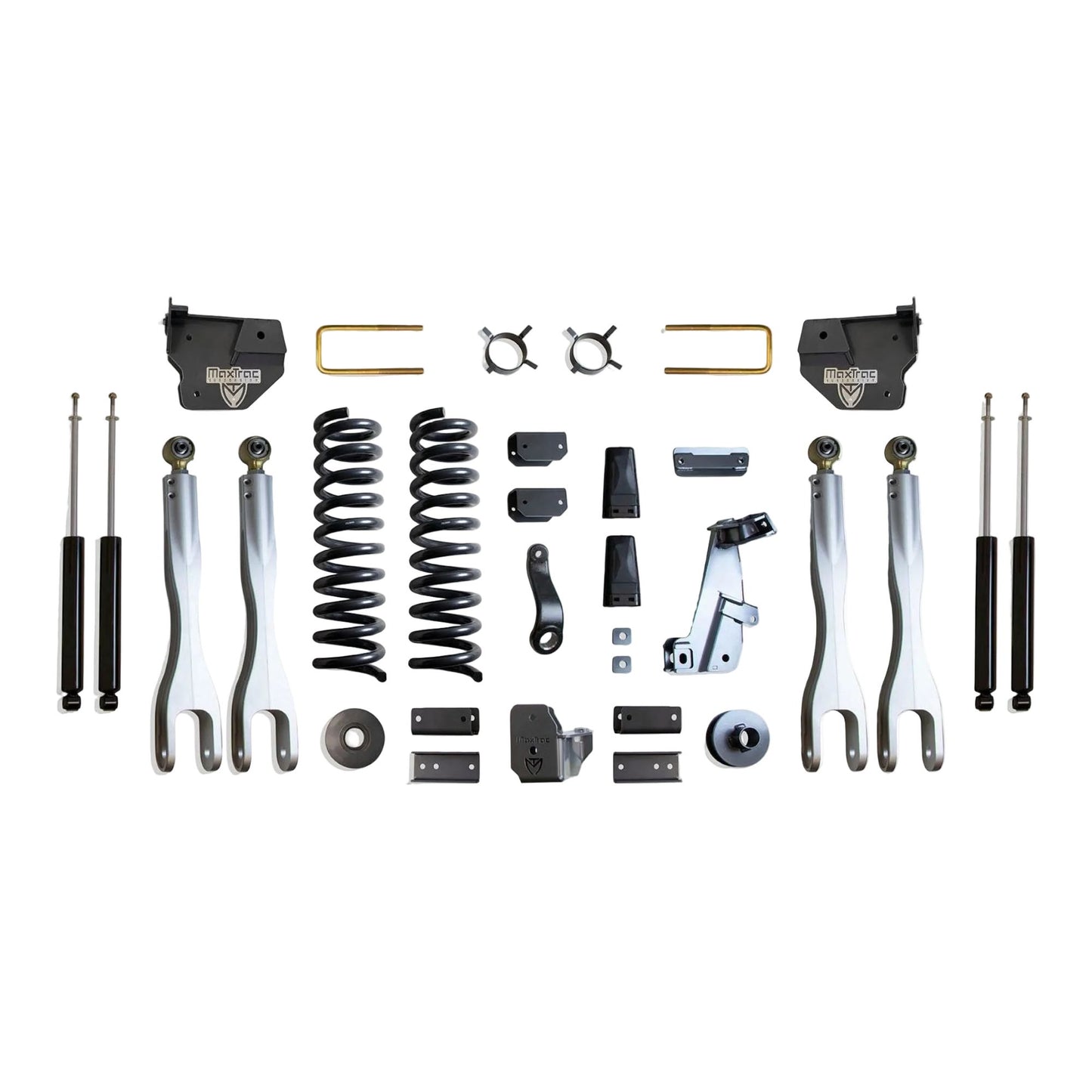 MaxTrac forged aluminum 4-link lift kit with diesel coils and shocks | Max Trac Ram 2500 suspension lift | Ram 2500 8 inch lift with 40 inch tire clearance
