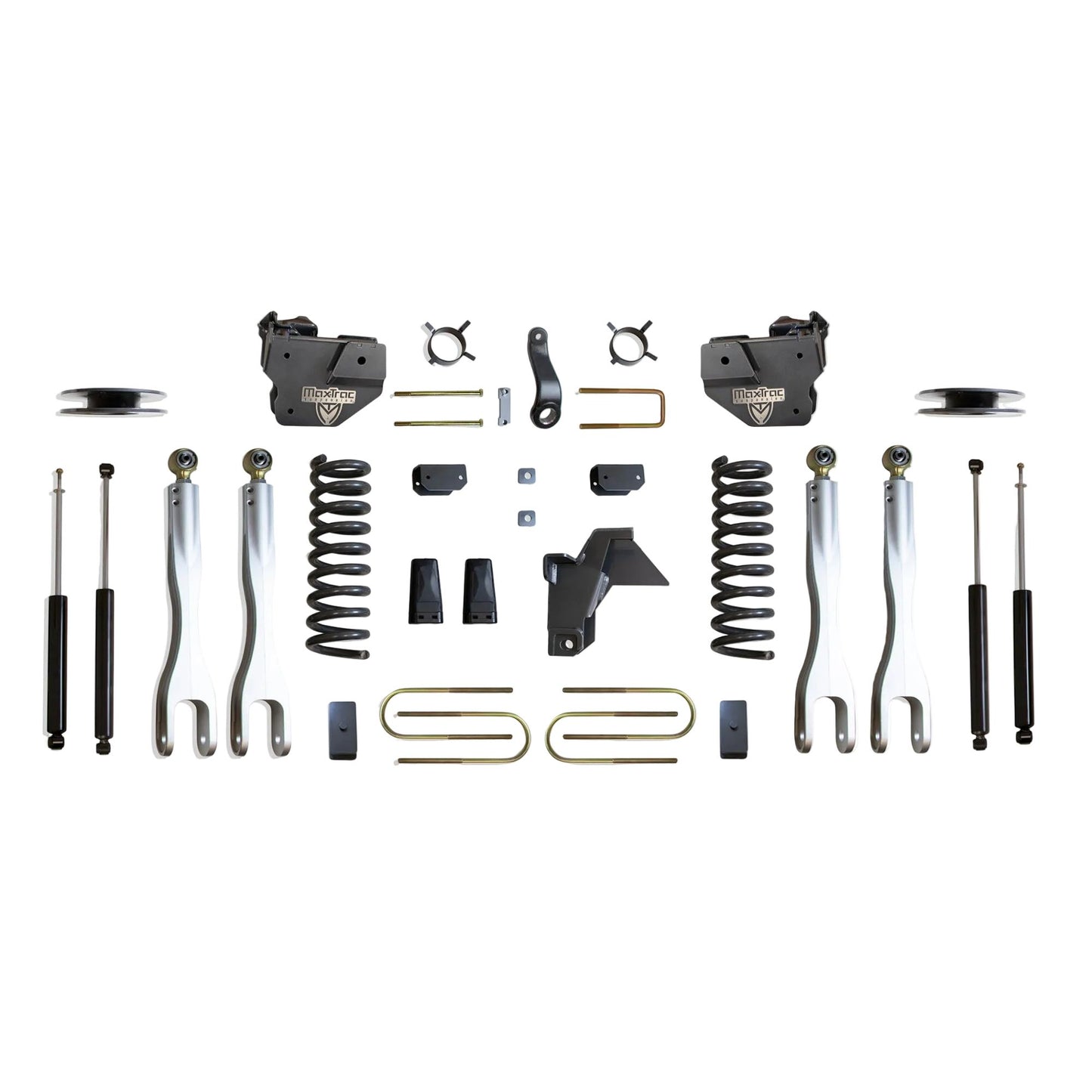 MaxTrac forged aluminum 4-link lift kit with diesel coils and shocks | Max Trac Ram 3500 premium air ride suspension lift | Ram 3500 4 inch lift kit with 4-links and MaxTrac shocks