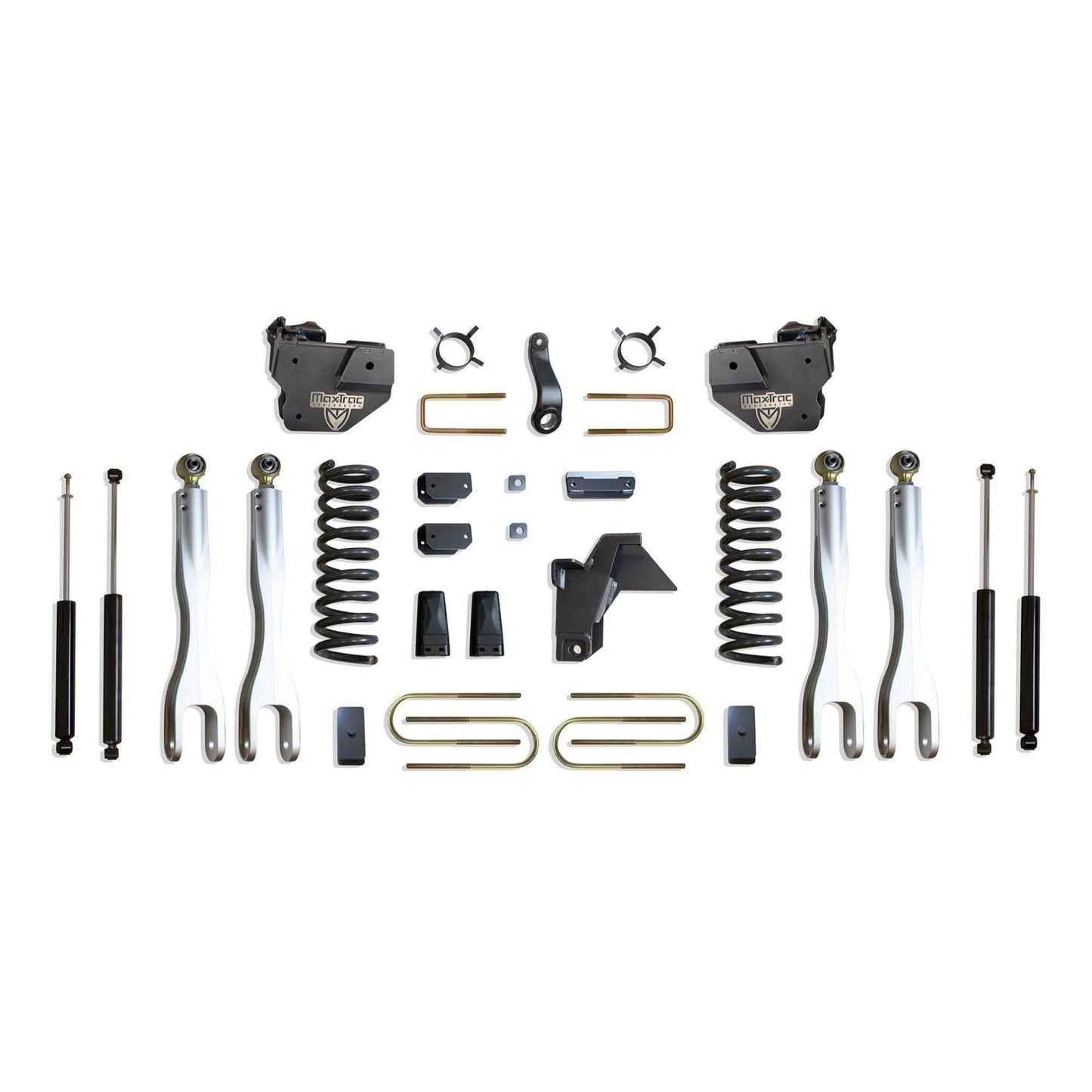 MaxTrac forged aluminum 4-link lift kit with diesel coils blocks and shocks | Max Trac Ram 3500 suspension lift | Ram 3500 4 inch lift with 37 inch tire clearance