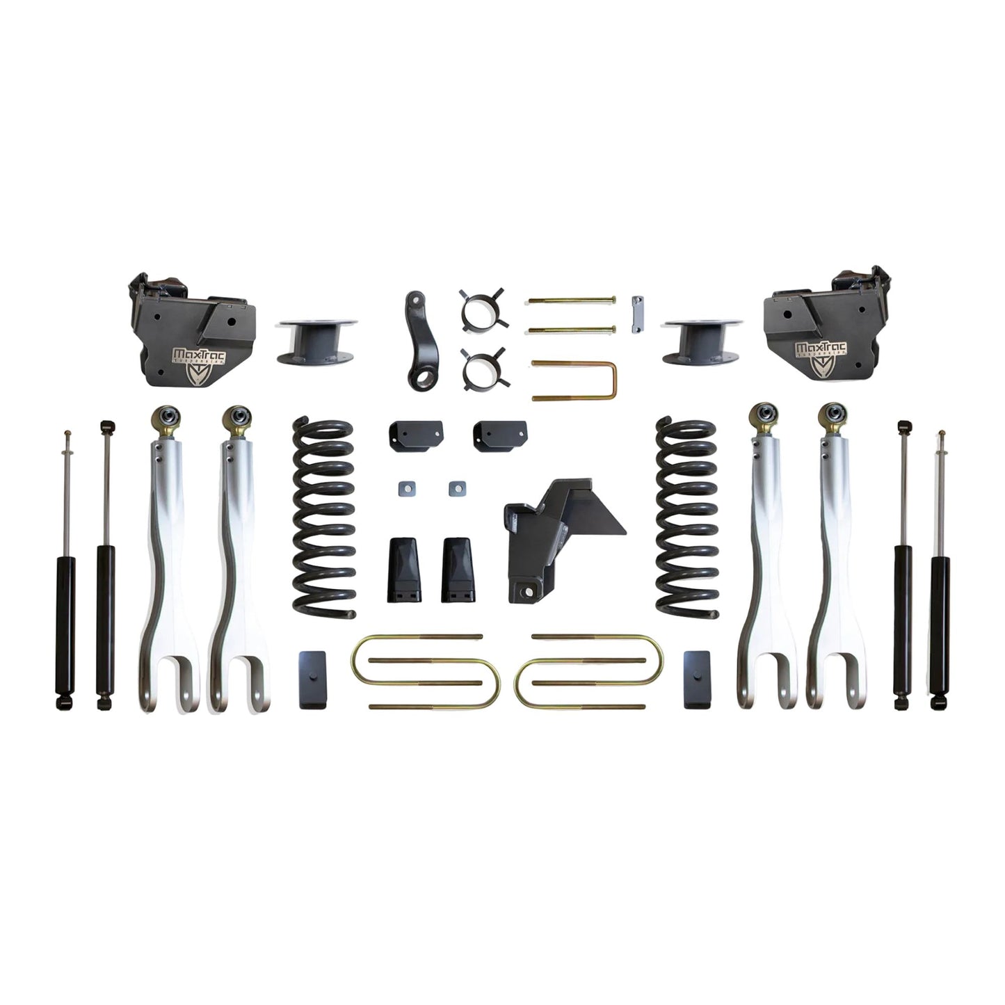 MaxTrac forged aluminum 4-link lift kit with diesel coils and shocks | Max Trac Ram 3500 premium air ride suspension lift | Ram 3500 6 inch lift kit with 4-links and MaxTrac shocks