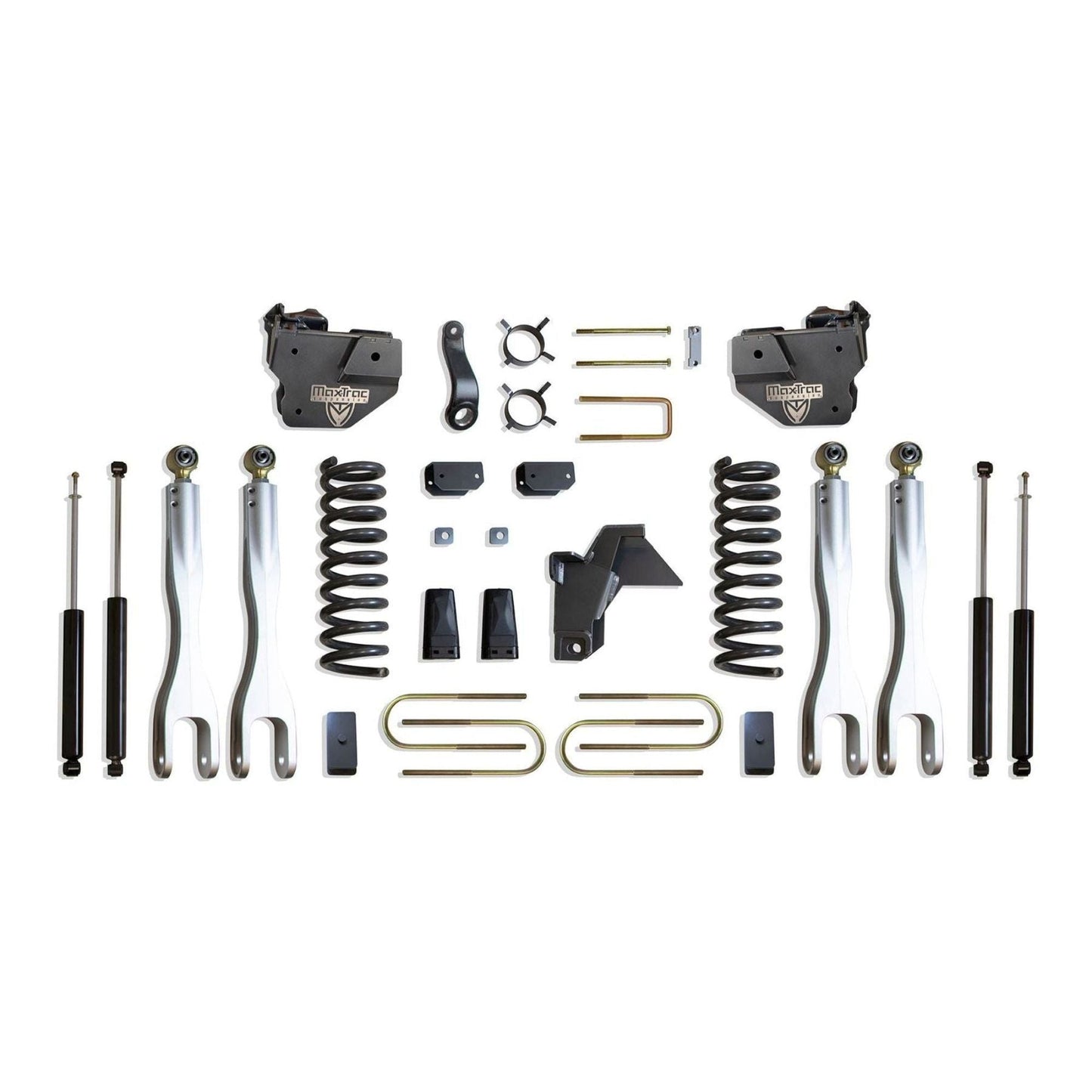MaxTrac forged aluminum 4-link lift kit with diesel coils blocks and shocks | Max Trac Ram 3500 suspension lift | Ram 3500 6 inch lift with 38 inch tire clearance