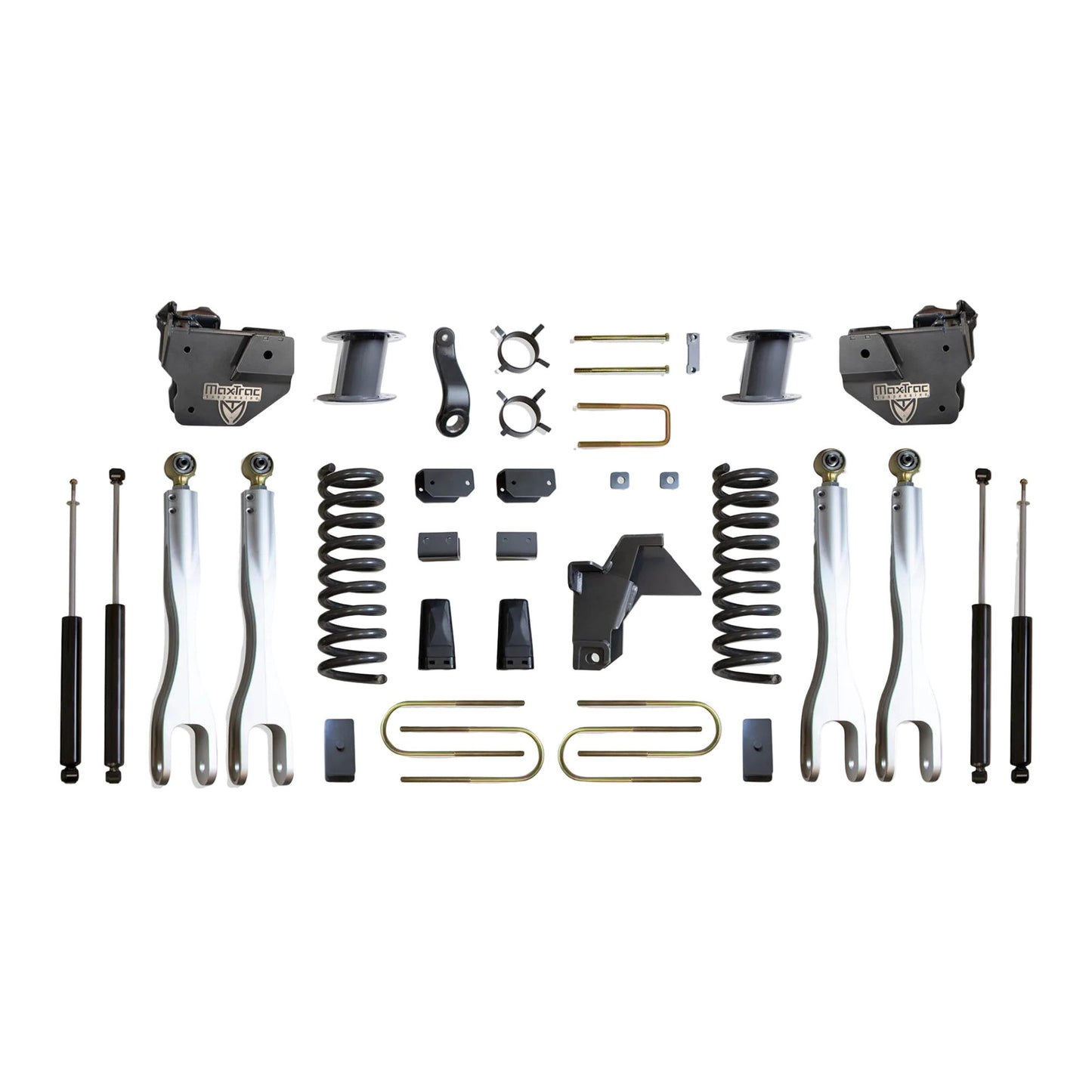 MaxTrac forged aluminum 4-link lift kit with diesel coils and shocks | Max Trac Ram 3500 premium air ride suspension lift | Ram 3500 8 inch lift kit with 4-links and MaxTrac shocks