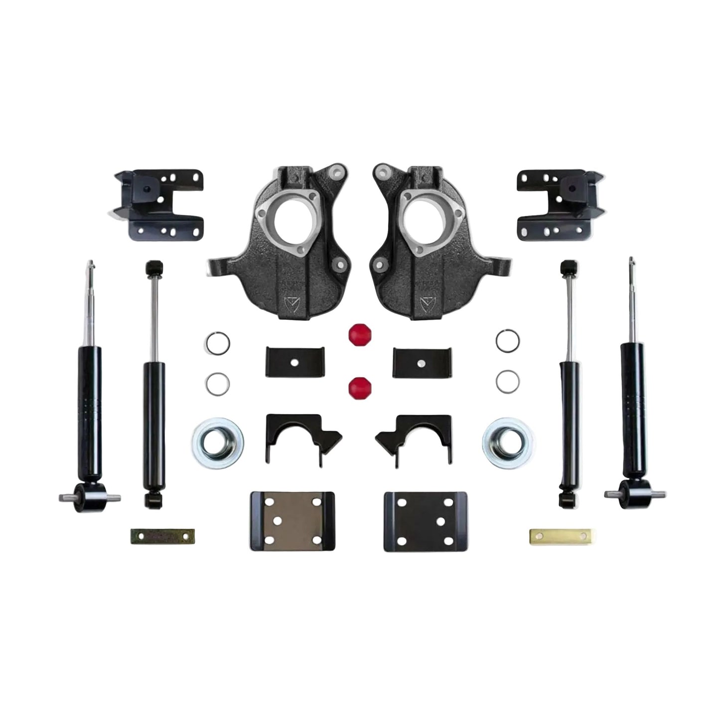 MaxTrac 3-4 front 5-6 rear drop kit with struts spindles and rear shocks | Silverado Sierra adjustable suspension kit | Max Trac lowering kit for GM 1500 Legacy